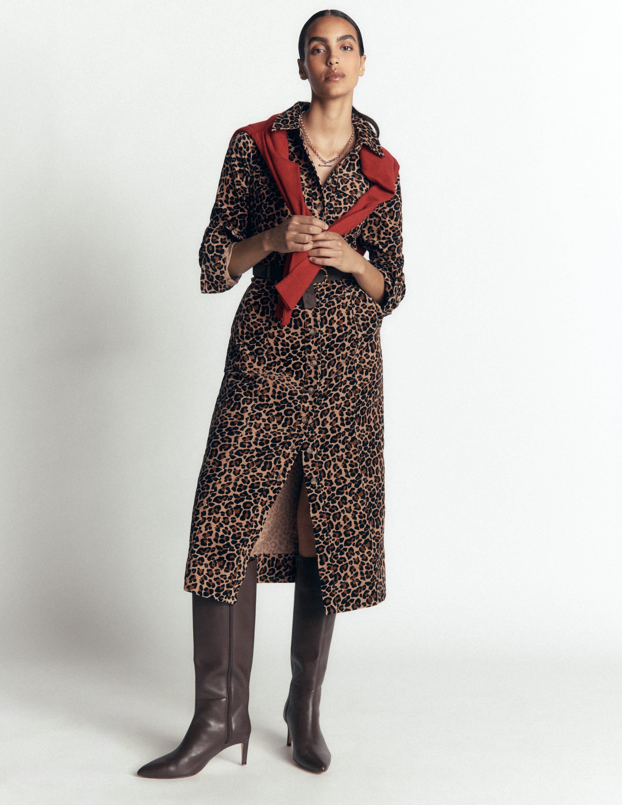 Fleur Cord-Midikleid-Braun, Leopardenmuster - Image 5