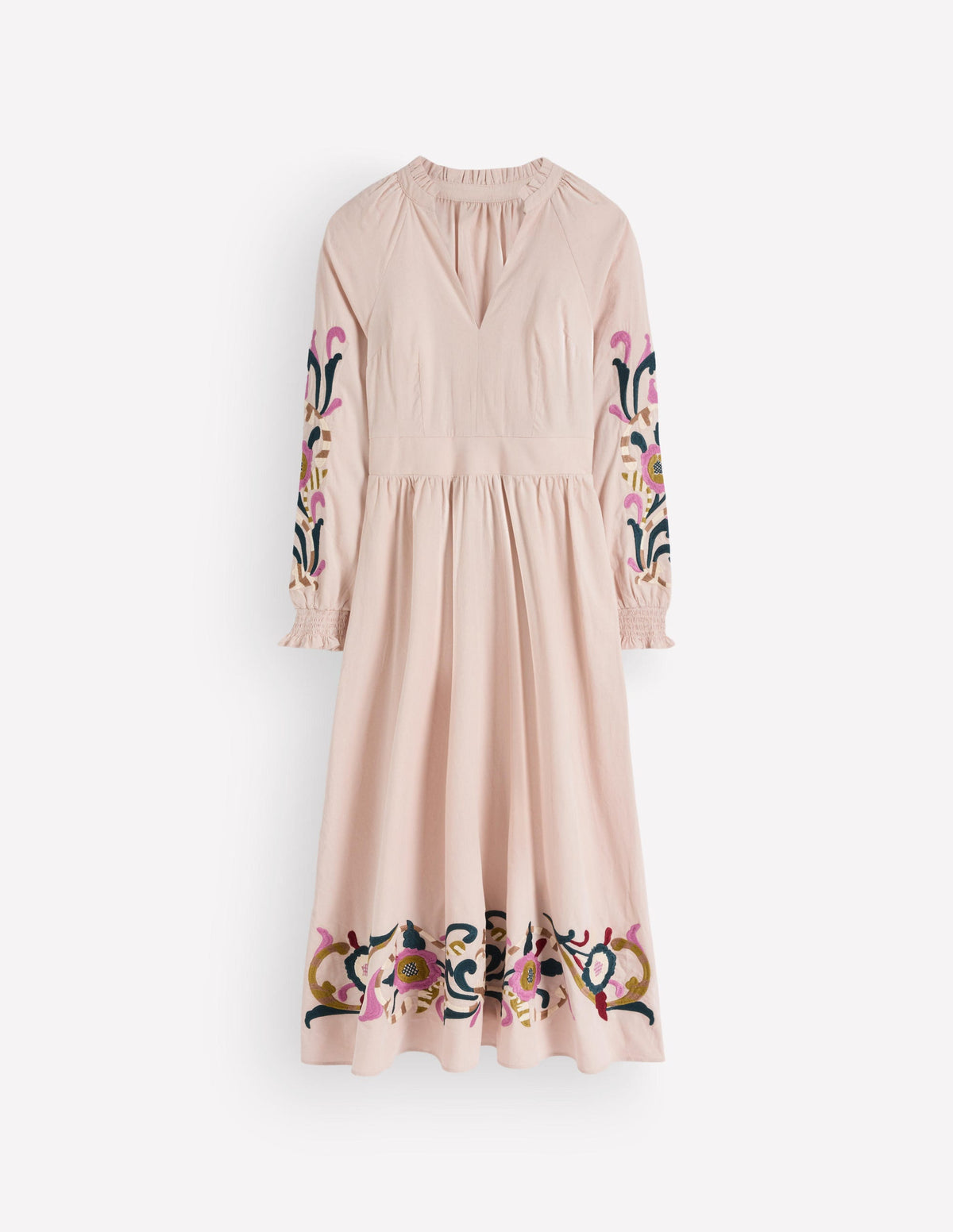 Gesmoktes Midikleid aus Cord-Mandelpfirsich, Stickerei - Image 6