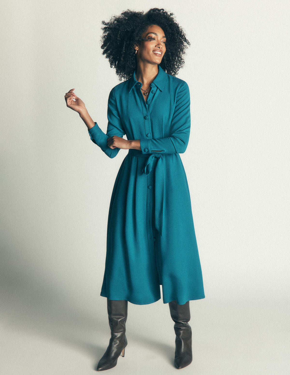 Robe-chemise Kate plissée-Vert marin profond - Image 2