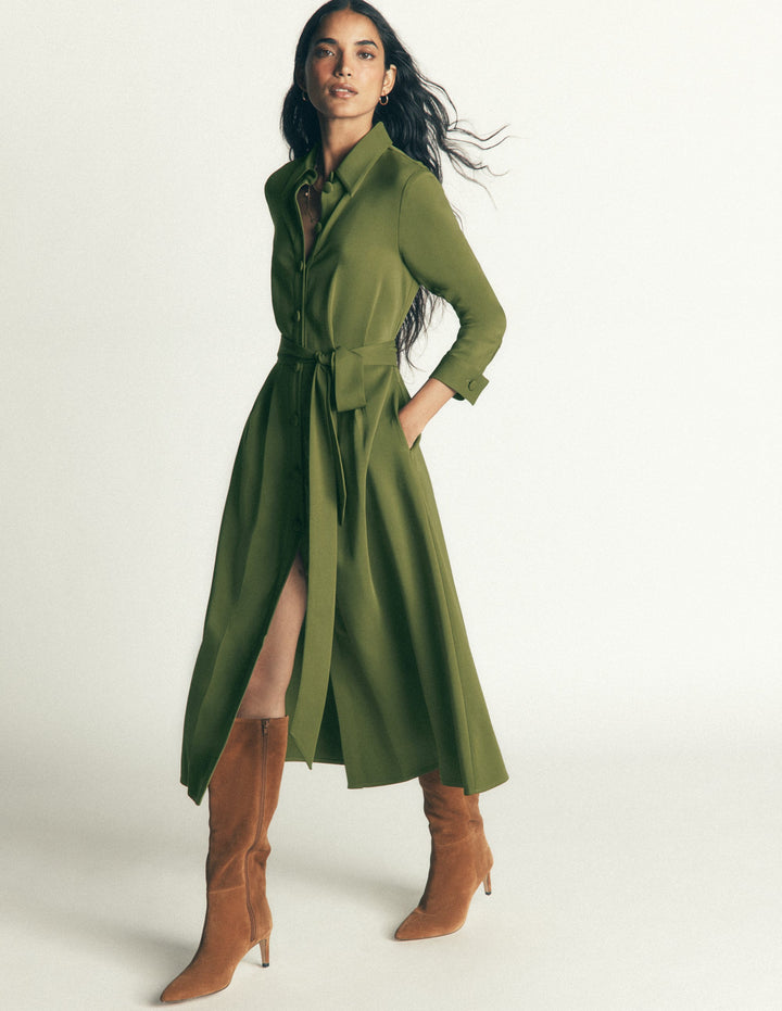 Kate Plissiertes Hemdblusenkleid-Waldgrün