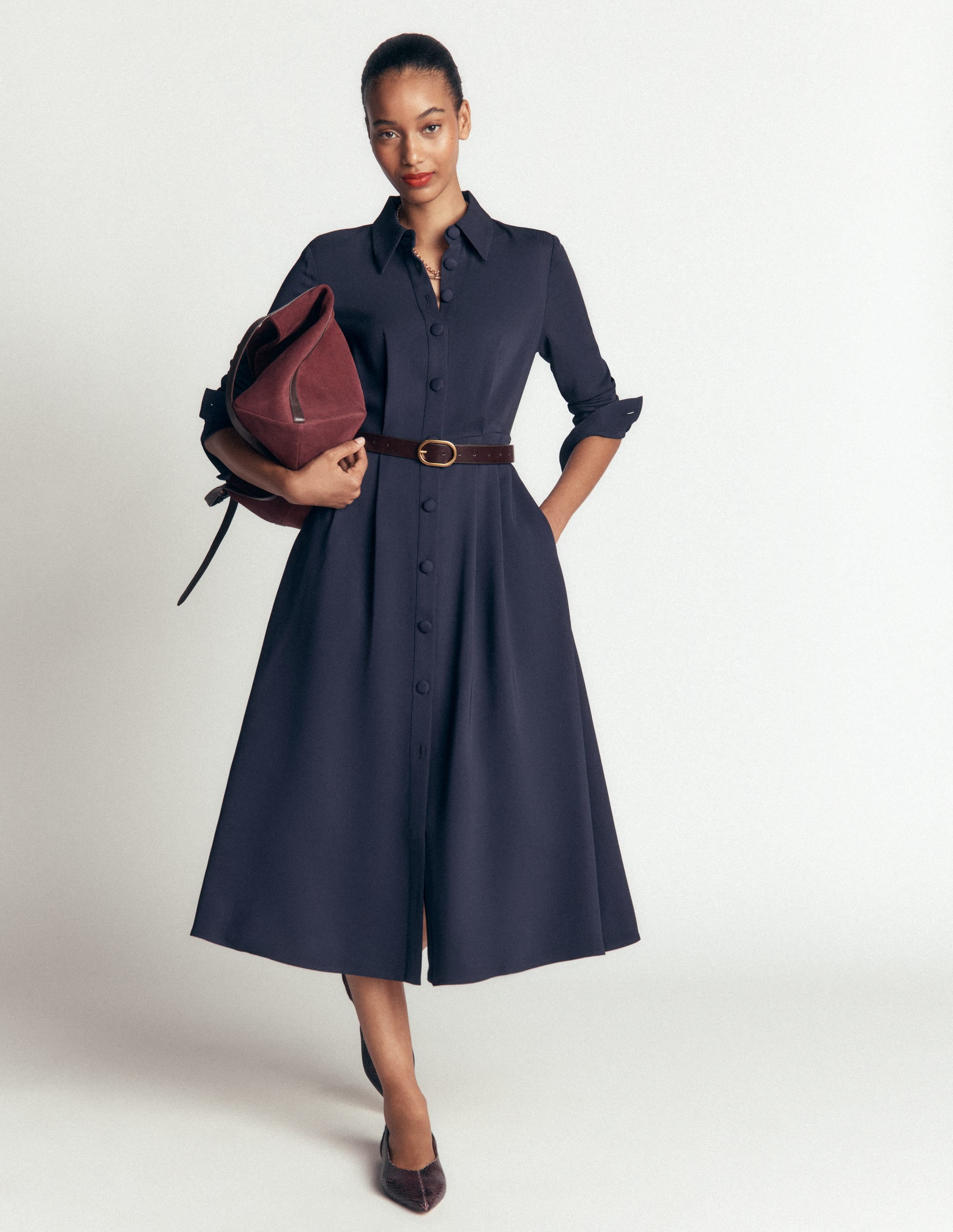 Kate Plissiertes Hemdblusenkleid-Marineblau - Image 1