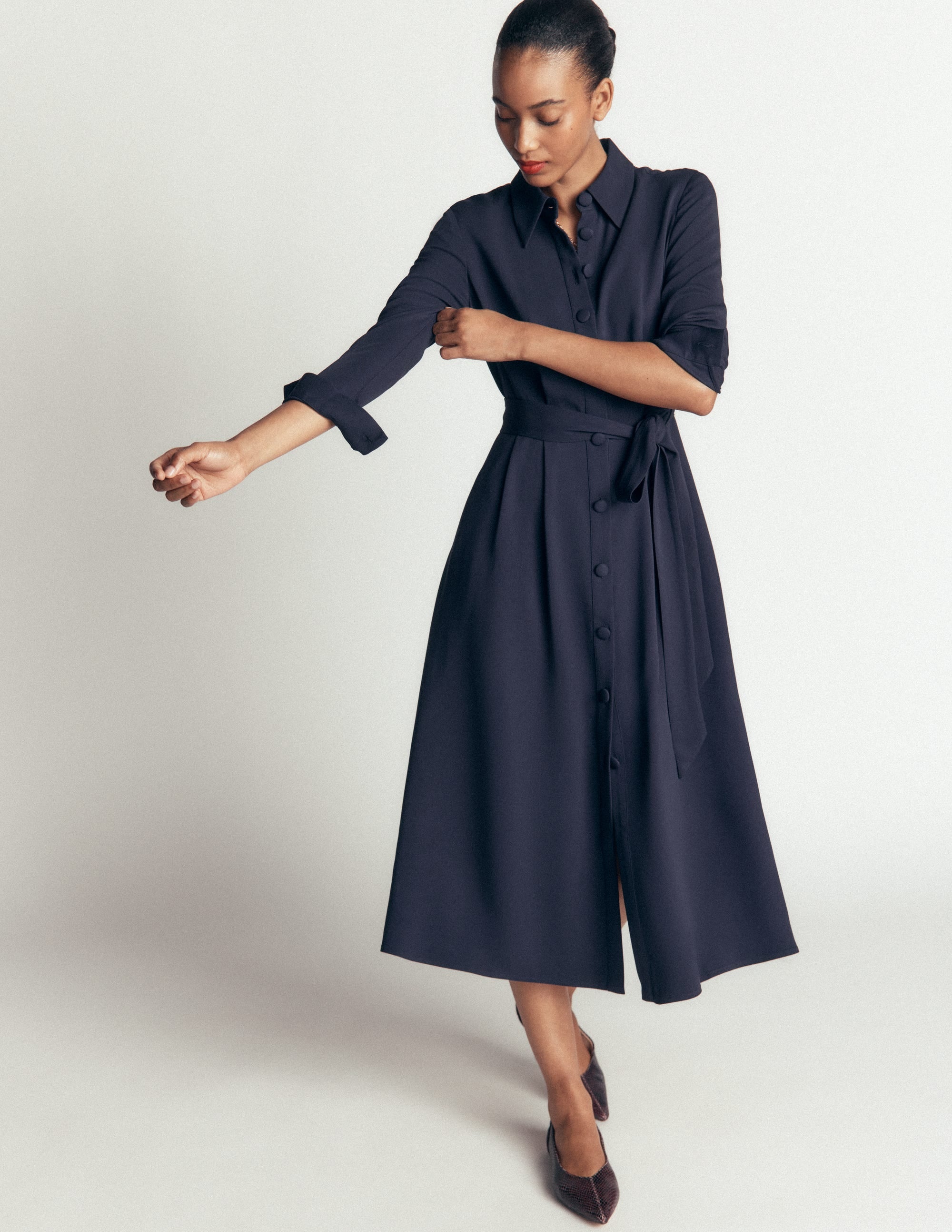 Kate Plissiertes Hemdblusenkleid-Marineblau - Image 4