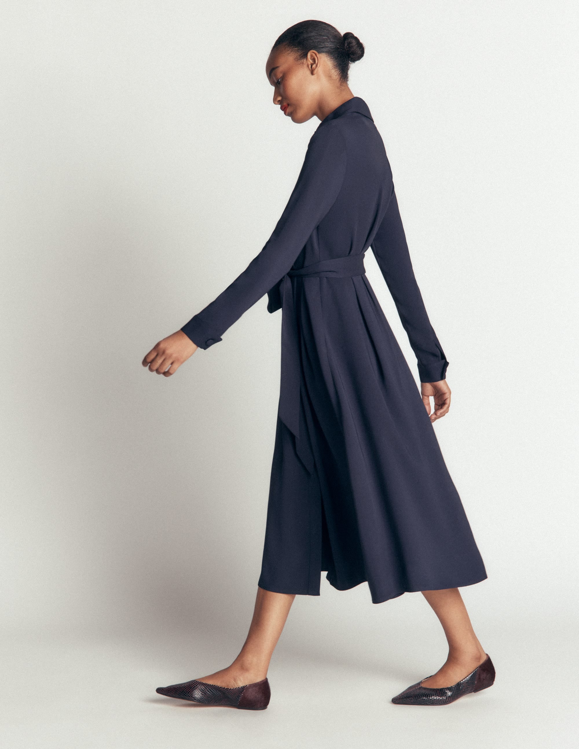Kate Plissiertes Hemdblusenkleid-Marineblau - Image 5