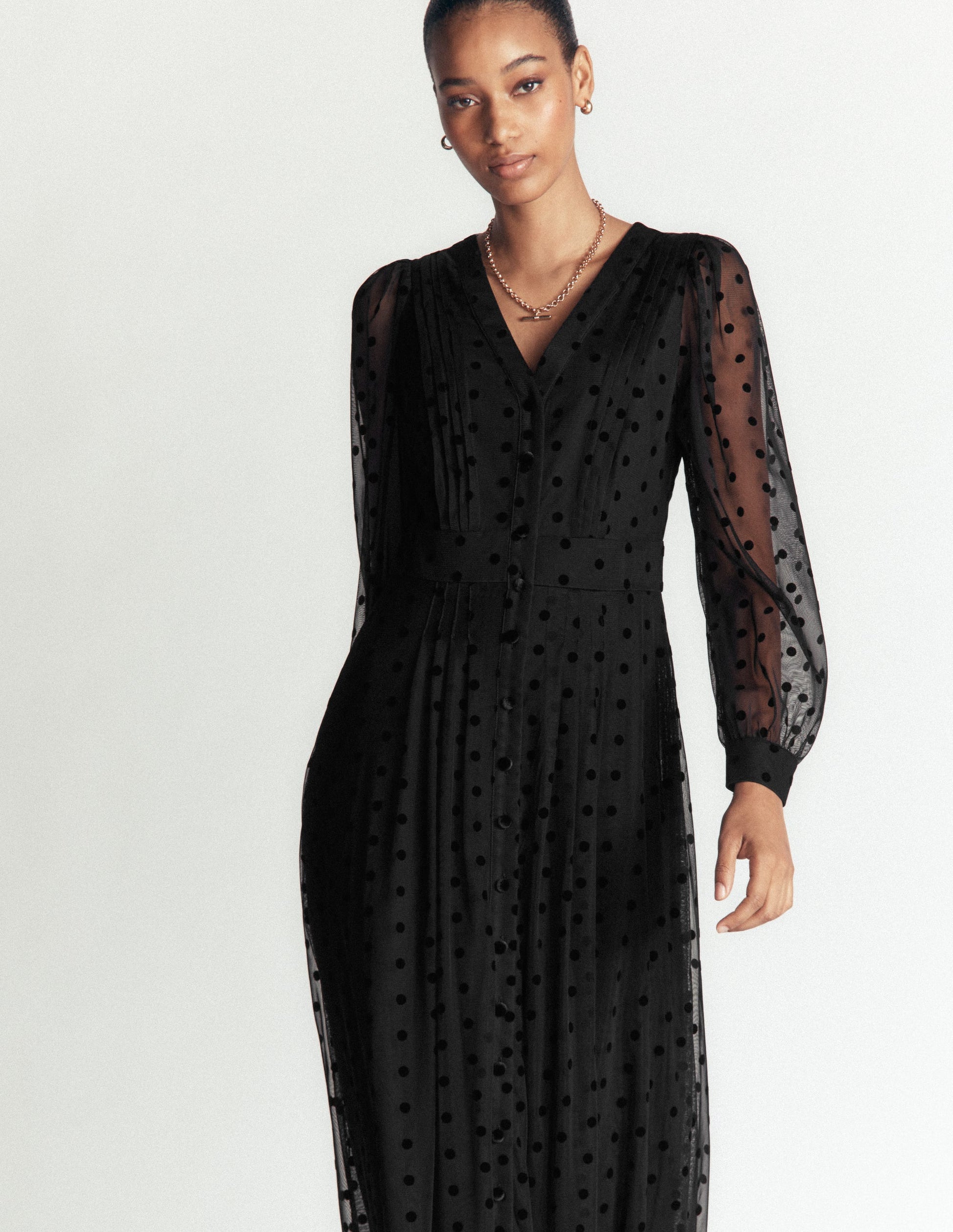 Midikleid aus Tüll mit Faltendetail-Schwarz-5