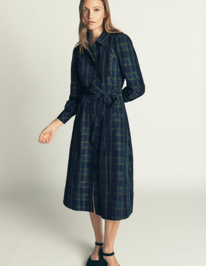 Maeve Hemdblusenkleid für besondere Anlässe-Marineblau, Grün und Blau Kariert
