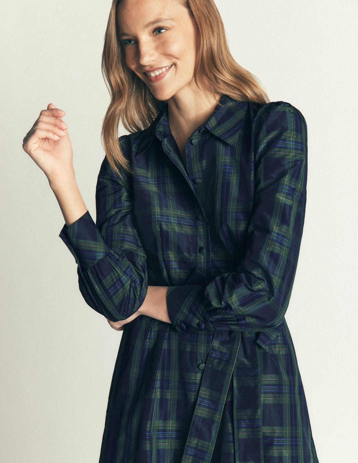 Robe-chemise de cérémonie Maeve-Carreaux bleu marine, vert et bleu - Image 3