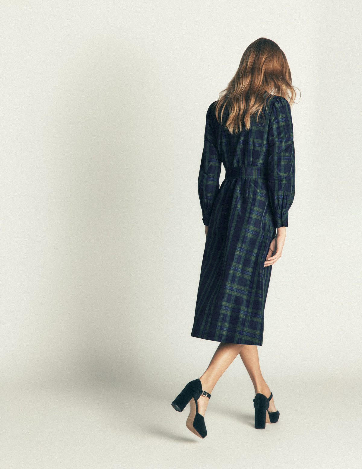 Robe-chemise de cérémonie Maeve-Carreaux bleu marine, vert et bleu-5