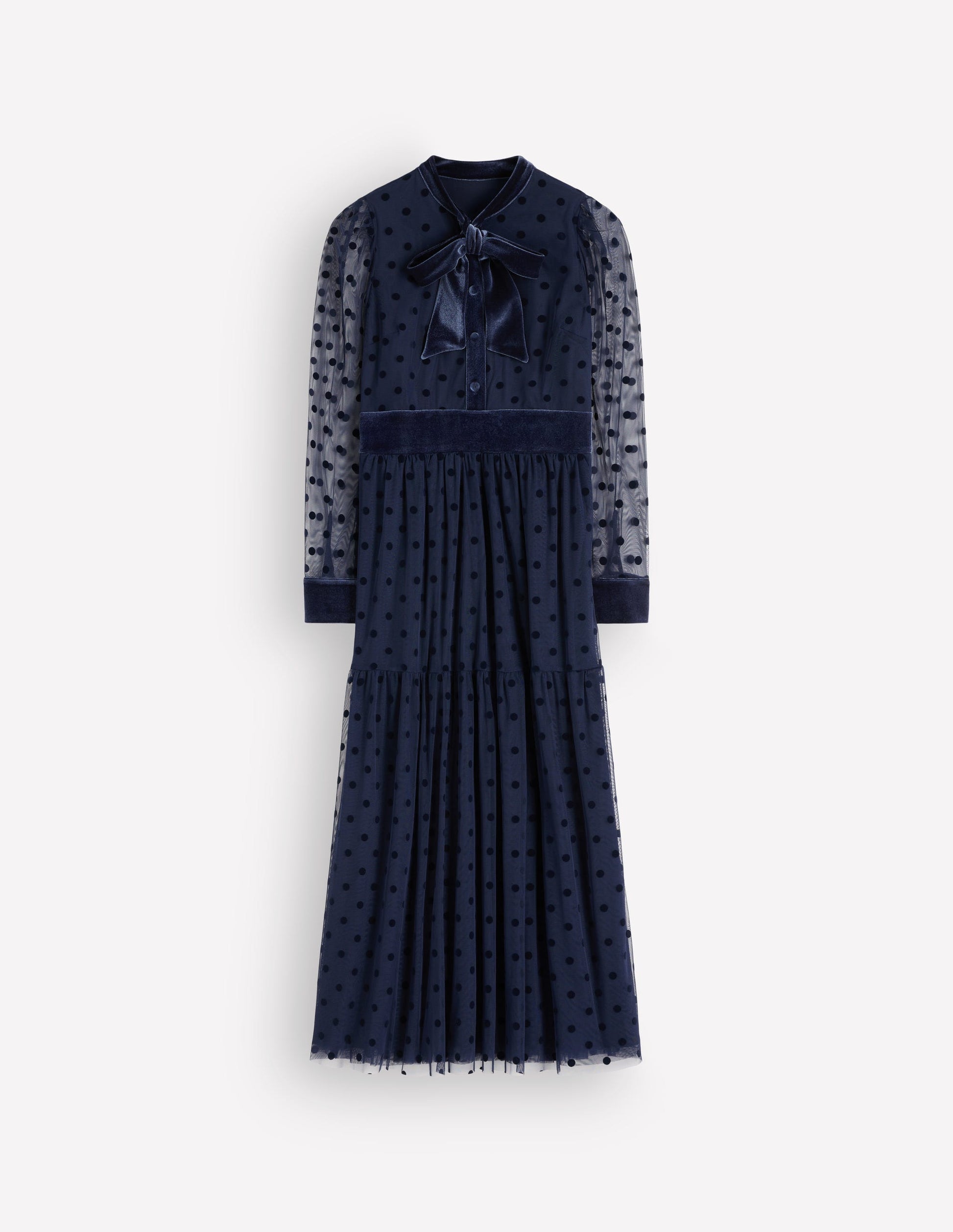 Gestuftes Tüllkleid mit Bindeverschluss am Hals-Marineblau-9