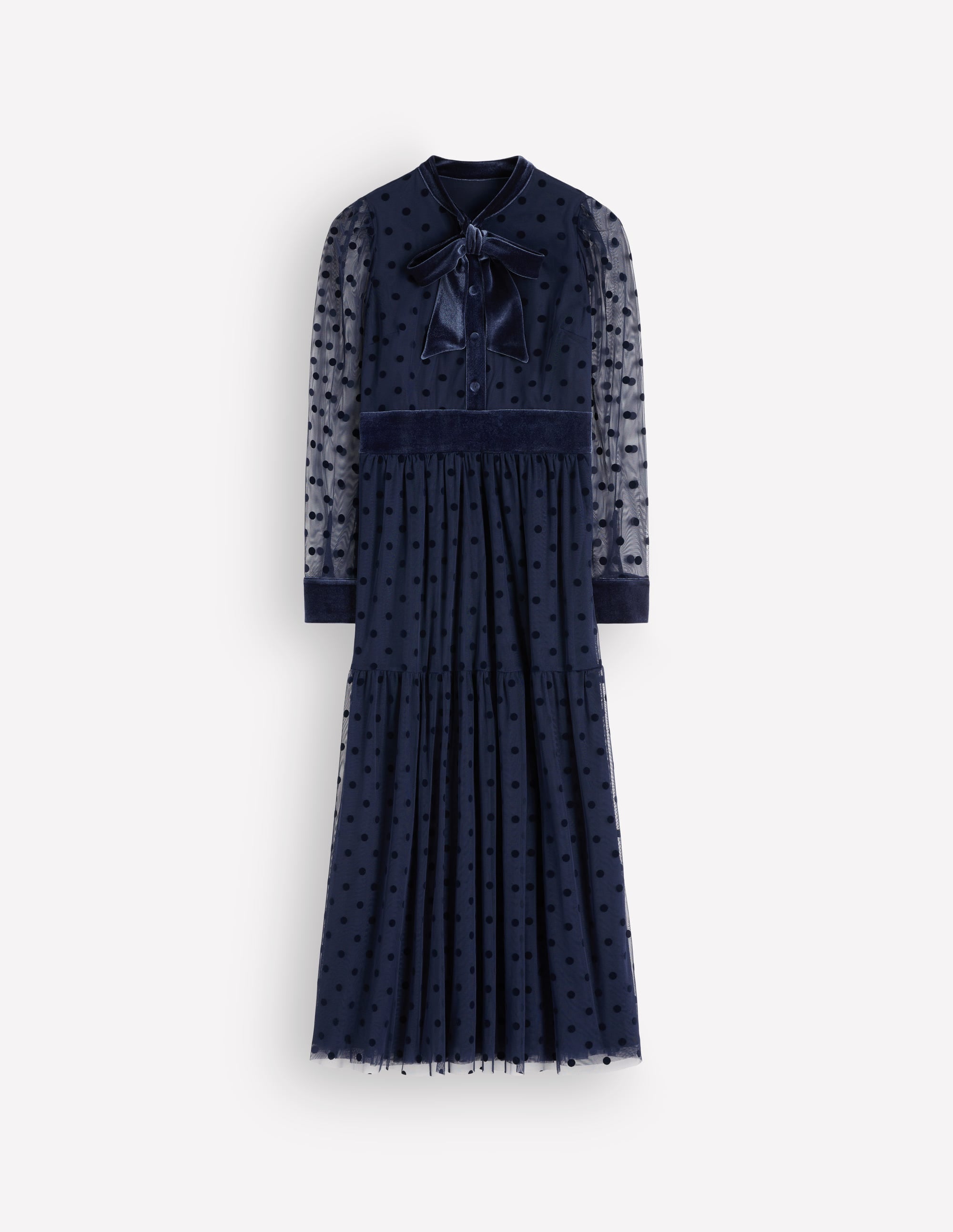Gestuftes Tüllkleid mit Bindeverschluss am Hals-Marineblau - Image 8