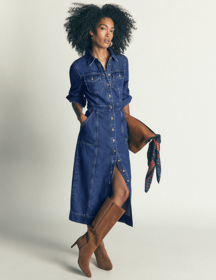 Fleur Jeans-Midikleid-Mittlere Mischung Denim