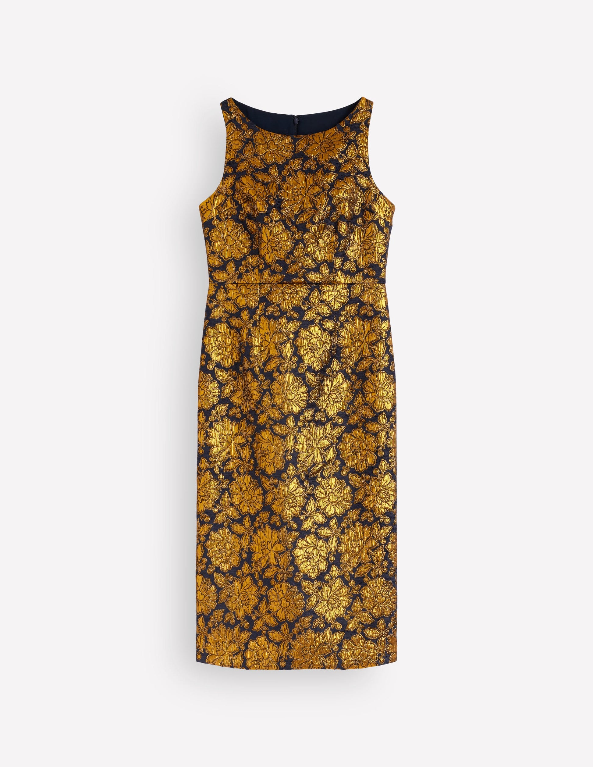 Jacquardkleid mit U-Boot-Ausschnitt-Gold Blumenmuster Jacquard-7