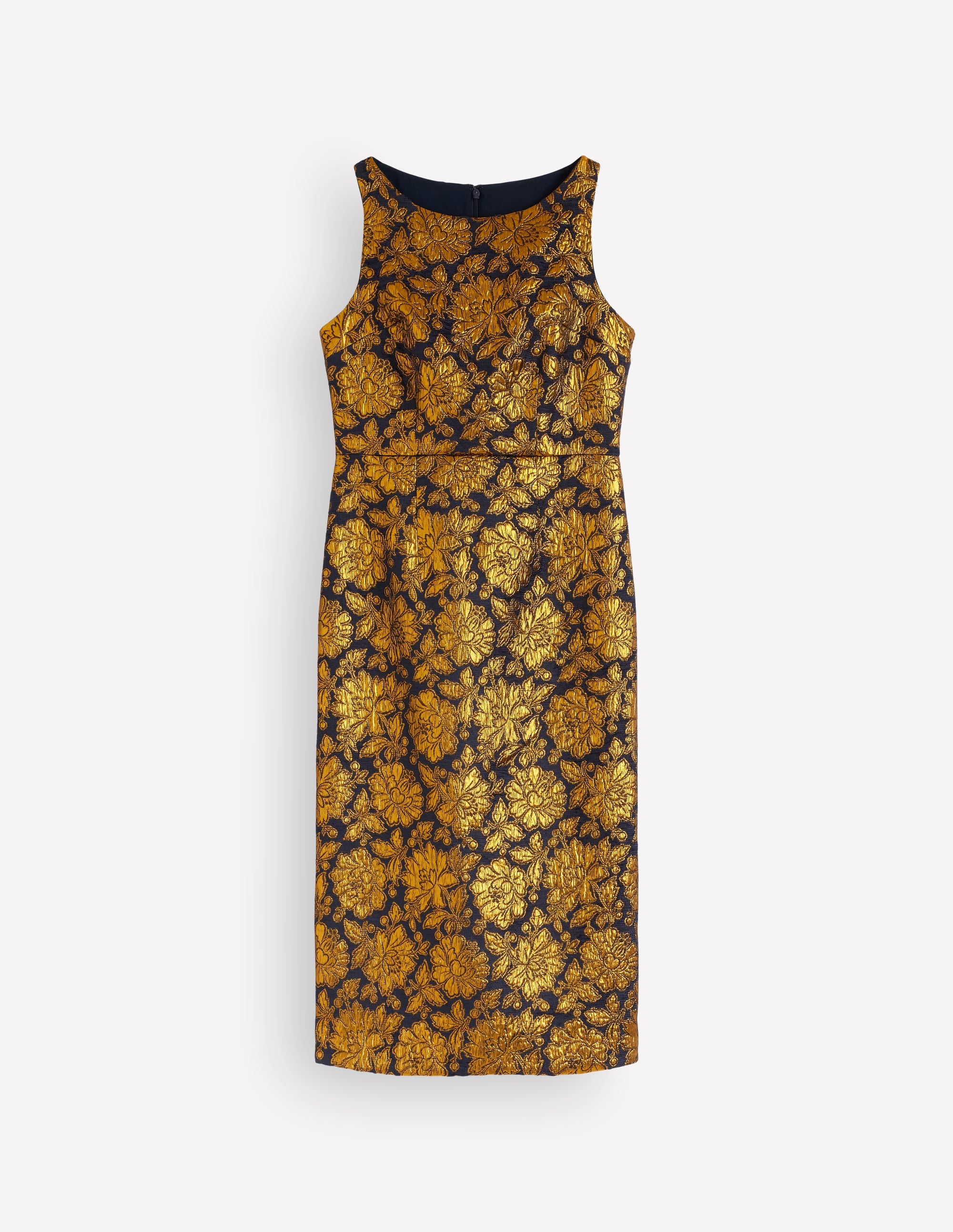 Jacquardkleid mit U-Boot-Ausschnitt-Gold Blumenmuster Jacquard - Image 6