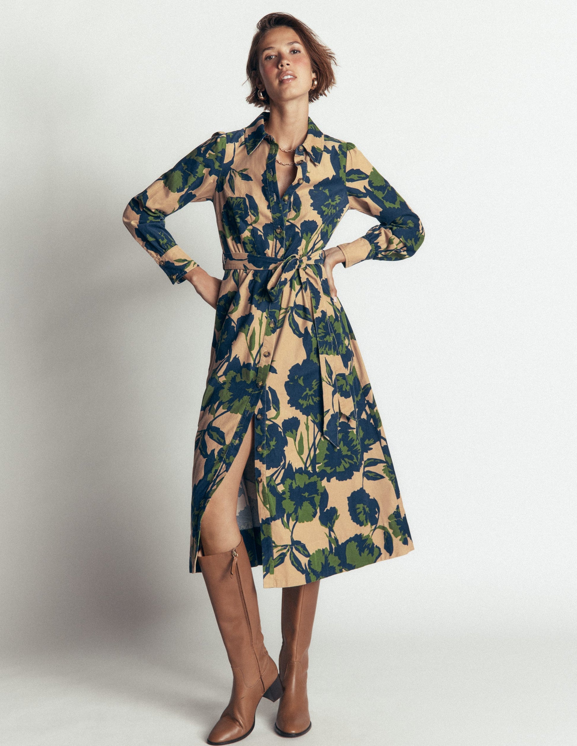 Maeve Cord Midi Shirt Dress-Cool Cocoa, Forest Breeze-6