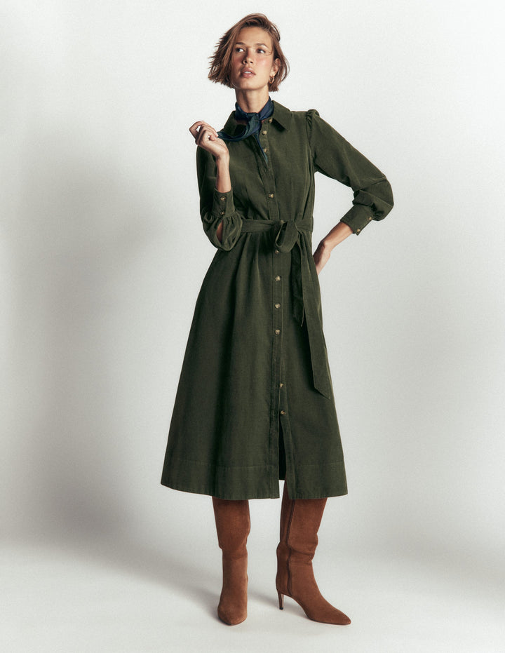 Maeve Midi-Hemdblusenkleid aus Cord-Waldlichtung