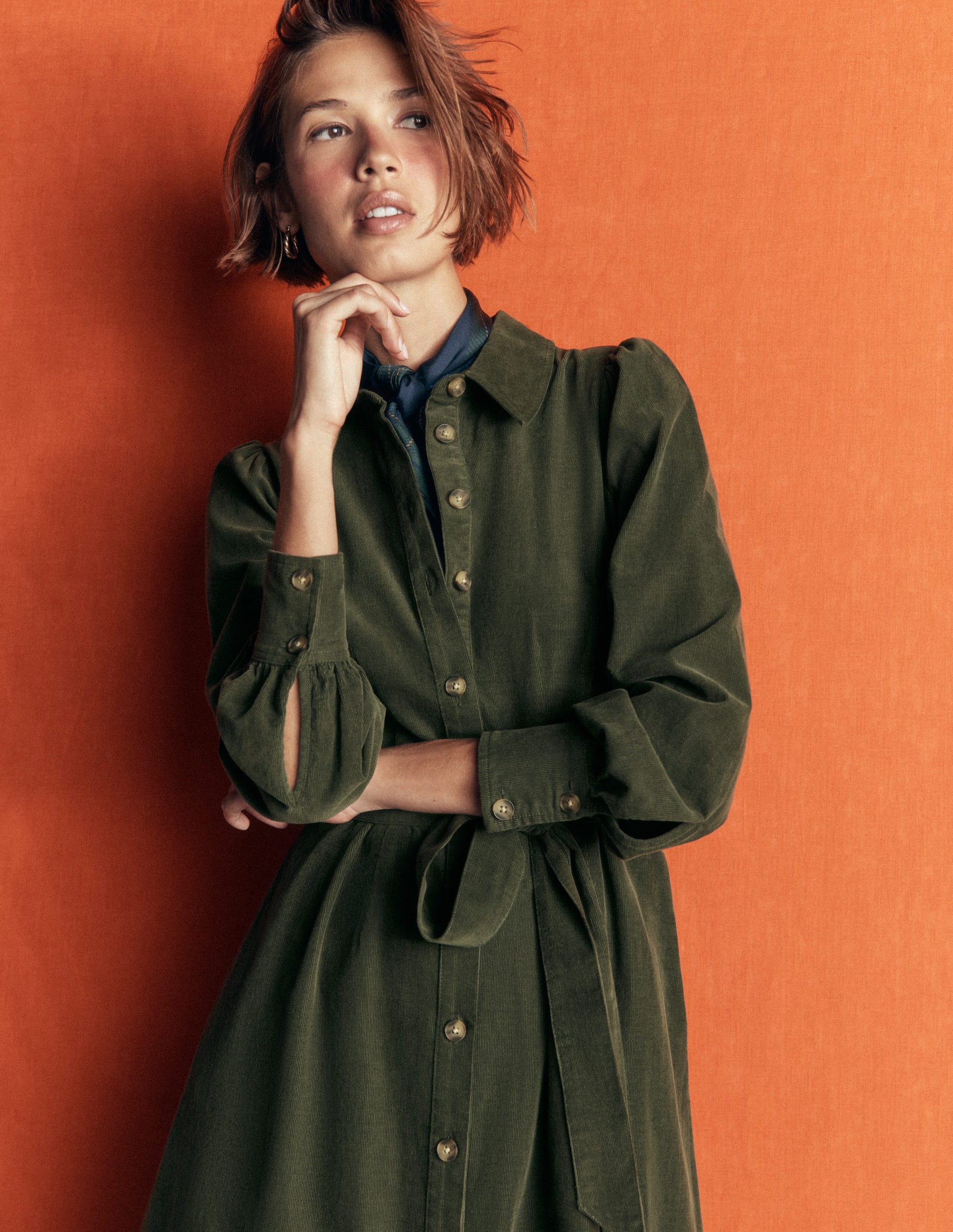 Maeve Midi-Hemdblusenkleid aus Cord-Waldlichtung-4