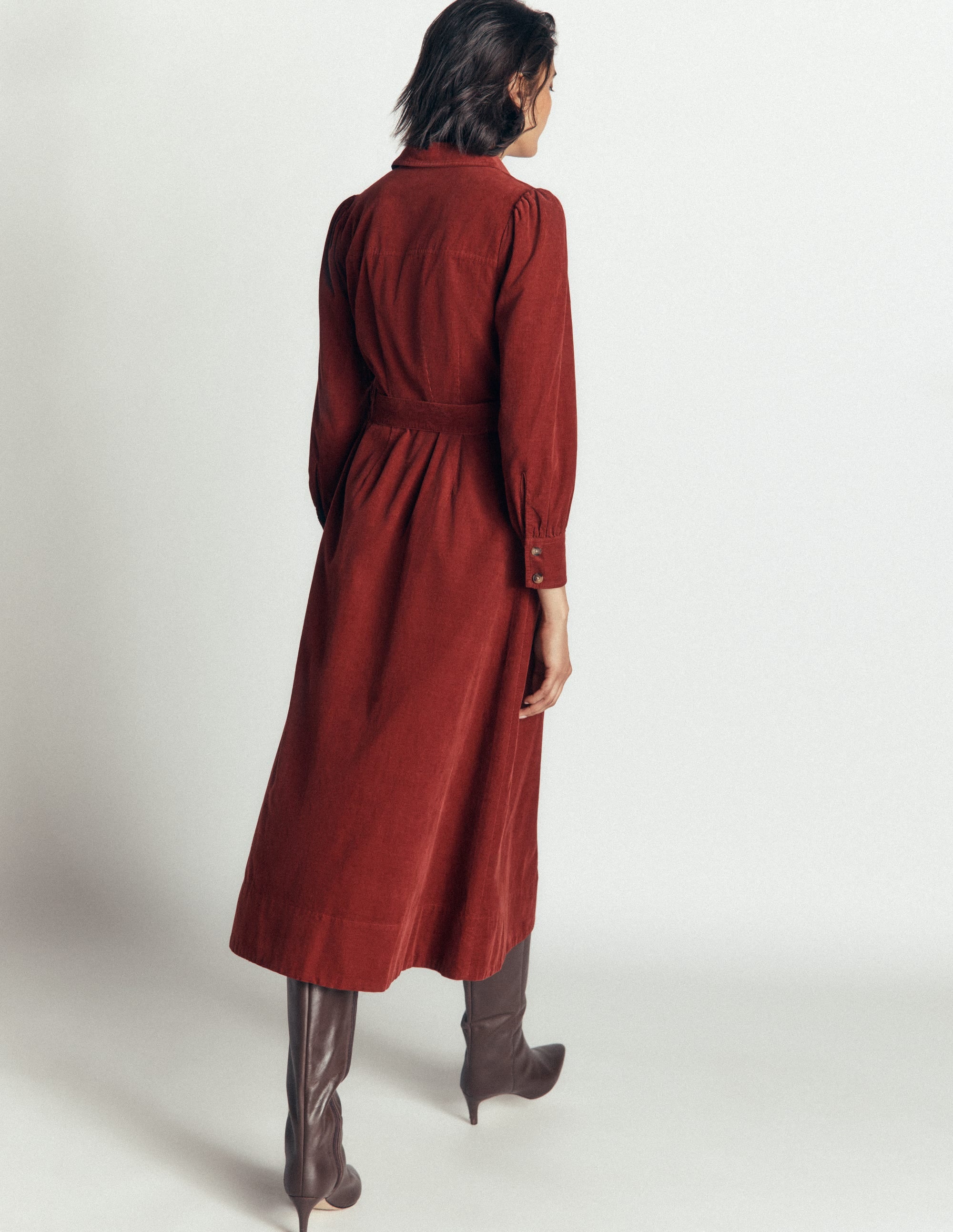 Robe-chemise midi Maeve en velours côtelé-Pomme épicée - Image 3