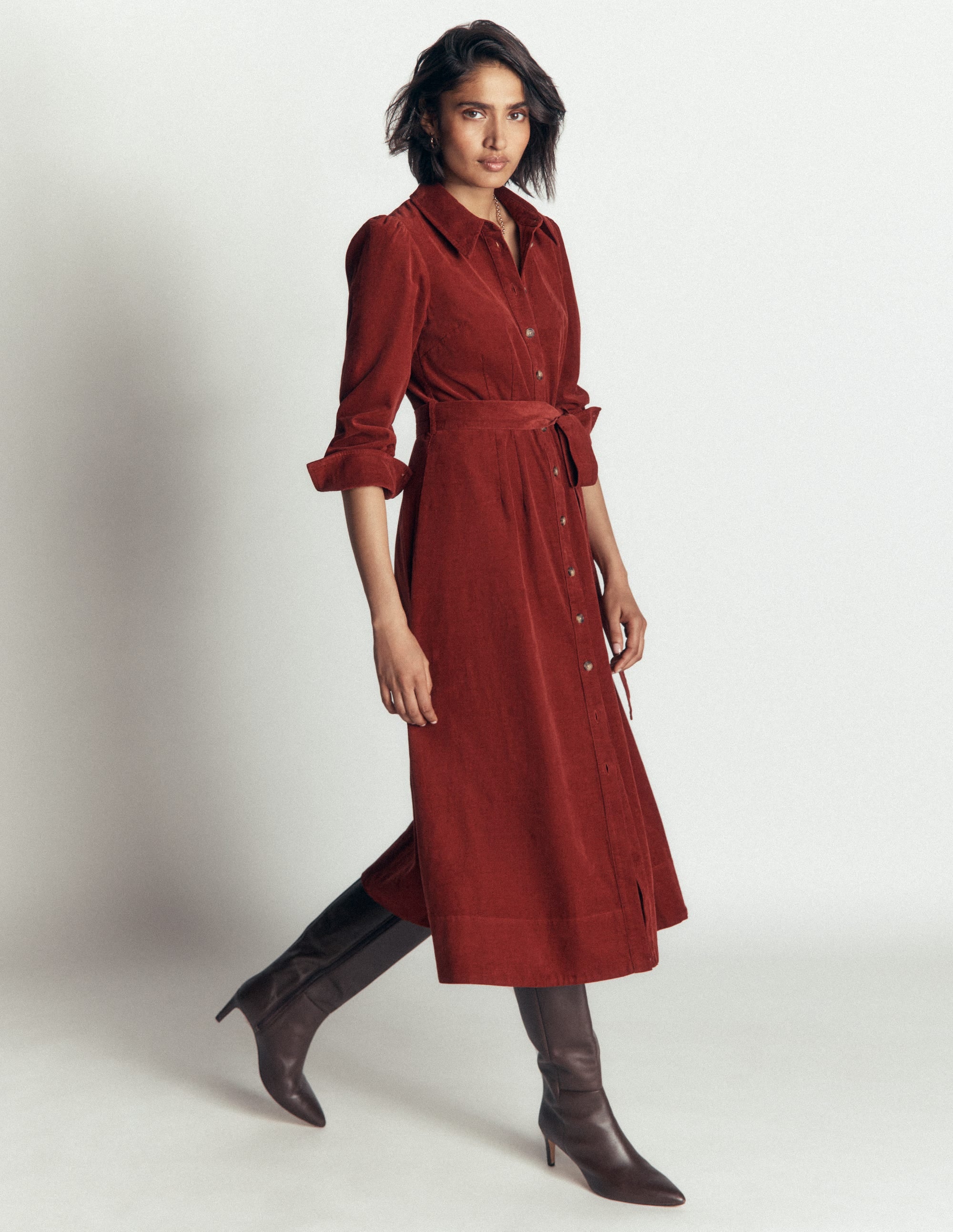 Robe-chemise midi Maeve en velours côtelé-Pomme épicée - Image 4