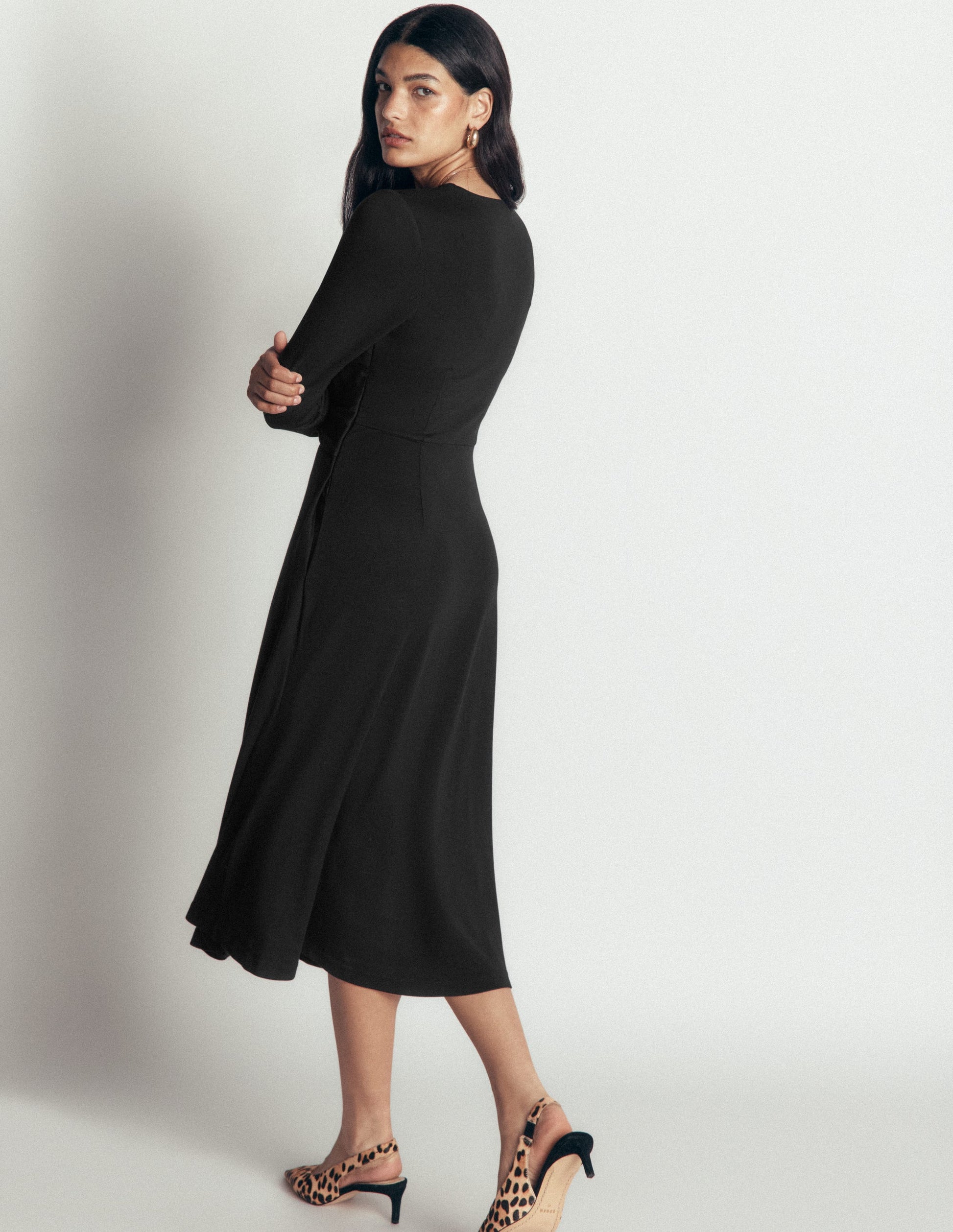 Ponte-Kleid mit Bindegürtel-Schwarz-2