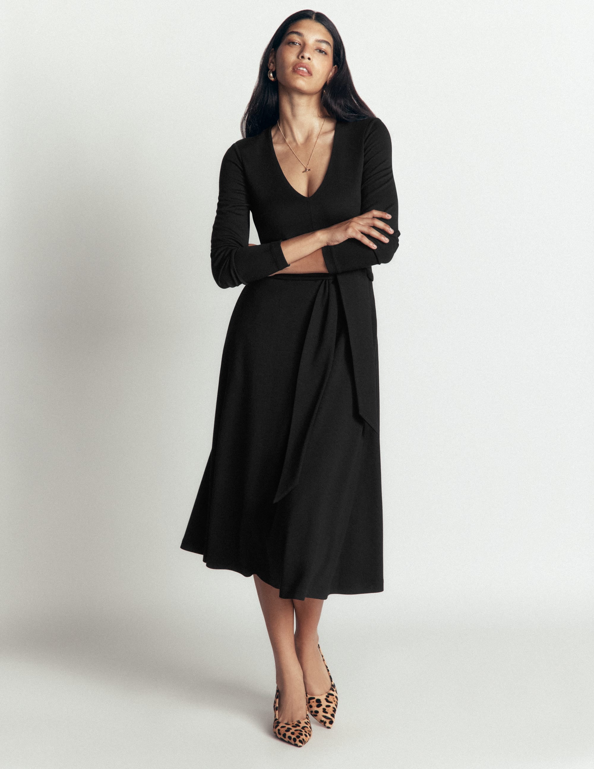 Ponte-Kleid mit Bindegürtel-Schwarz - Image 3