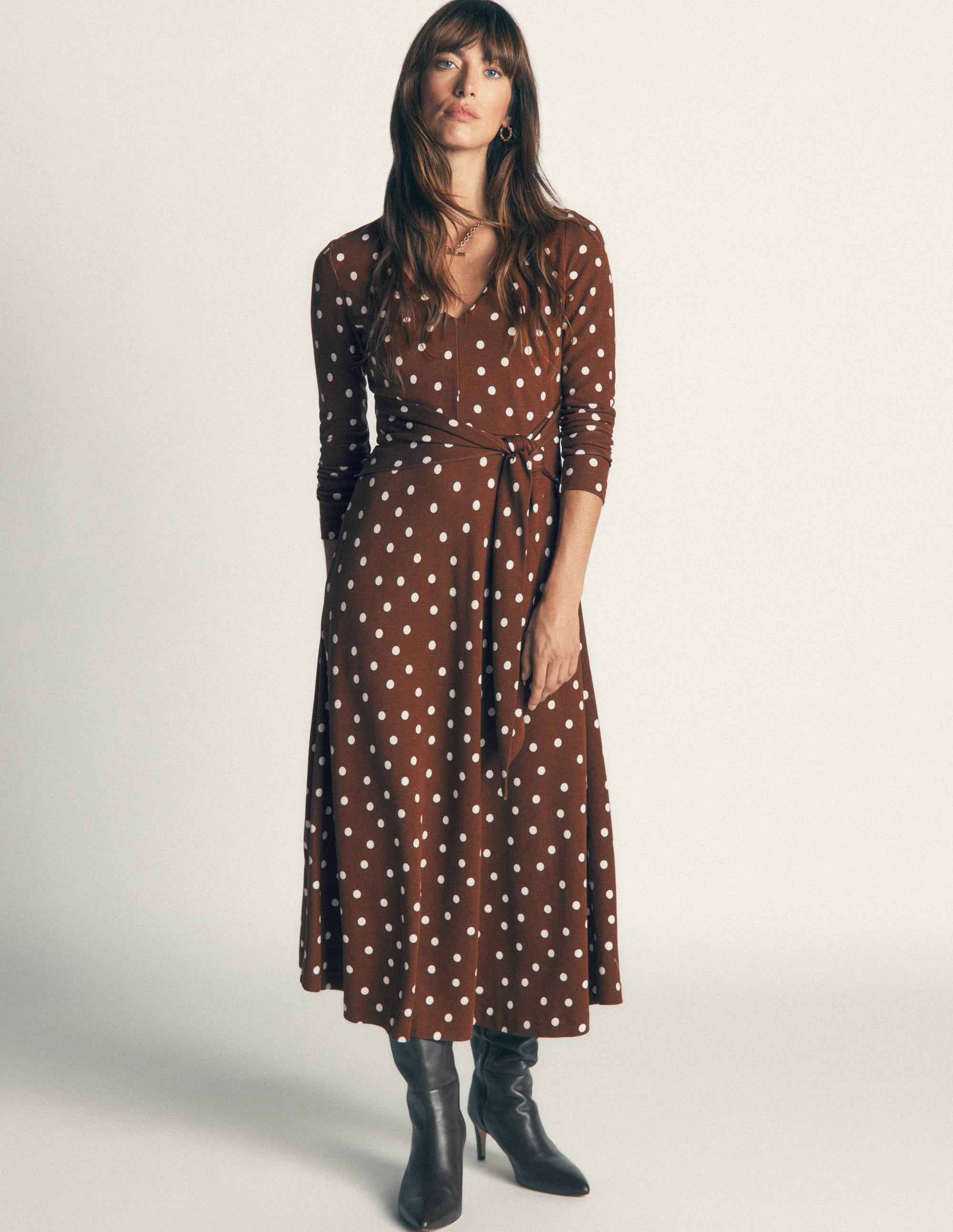 Ponte-Kleid mit Bindegürtel-Umbra, Gemalte Tupfen - Image 1