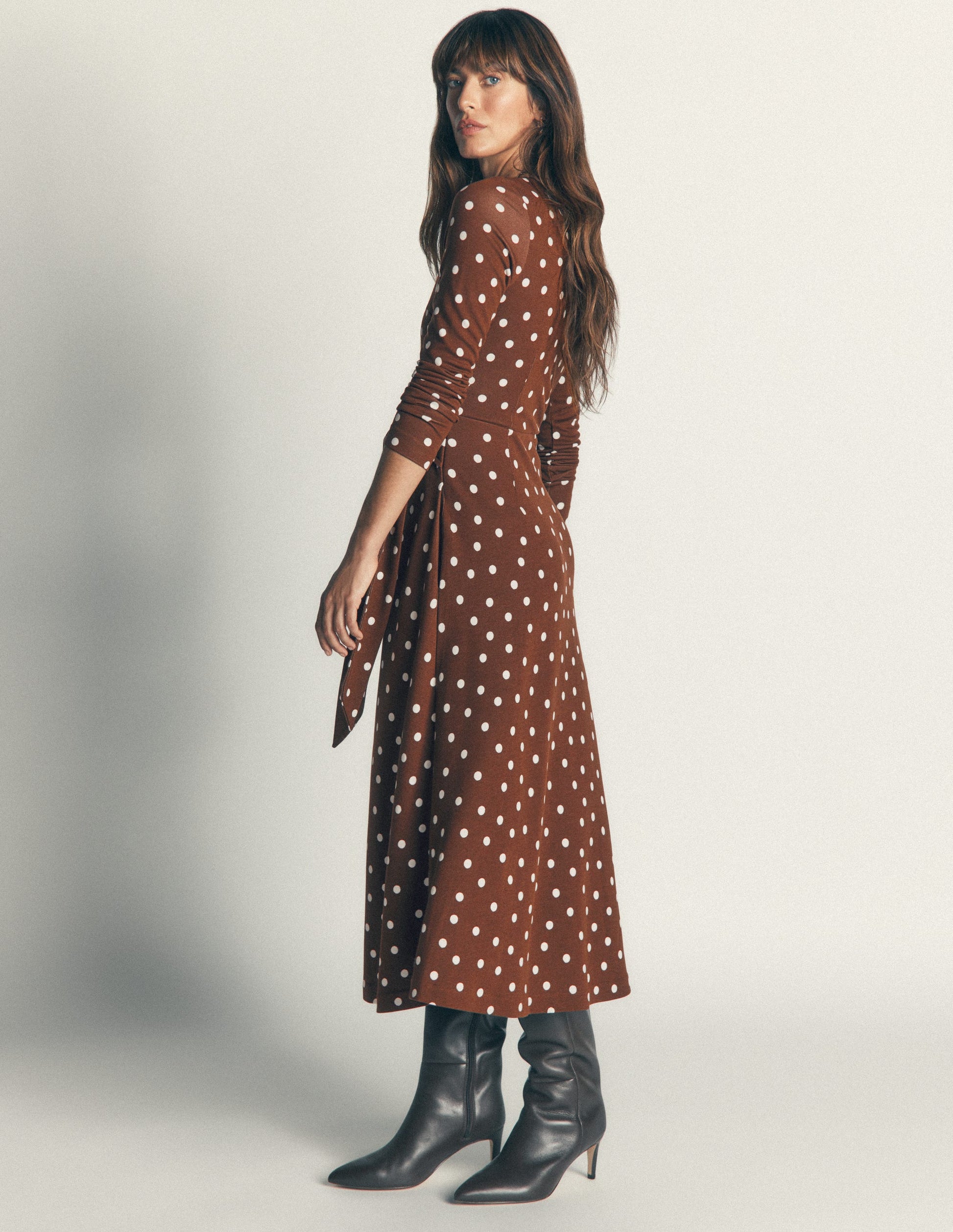 Ponte-Kleid mit Bindegürtel-Umbra, Gemalte Tupfen-3
