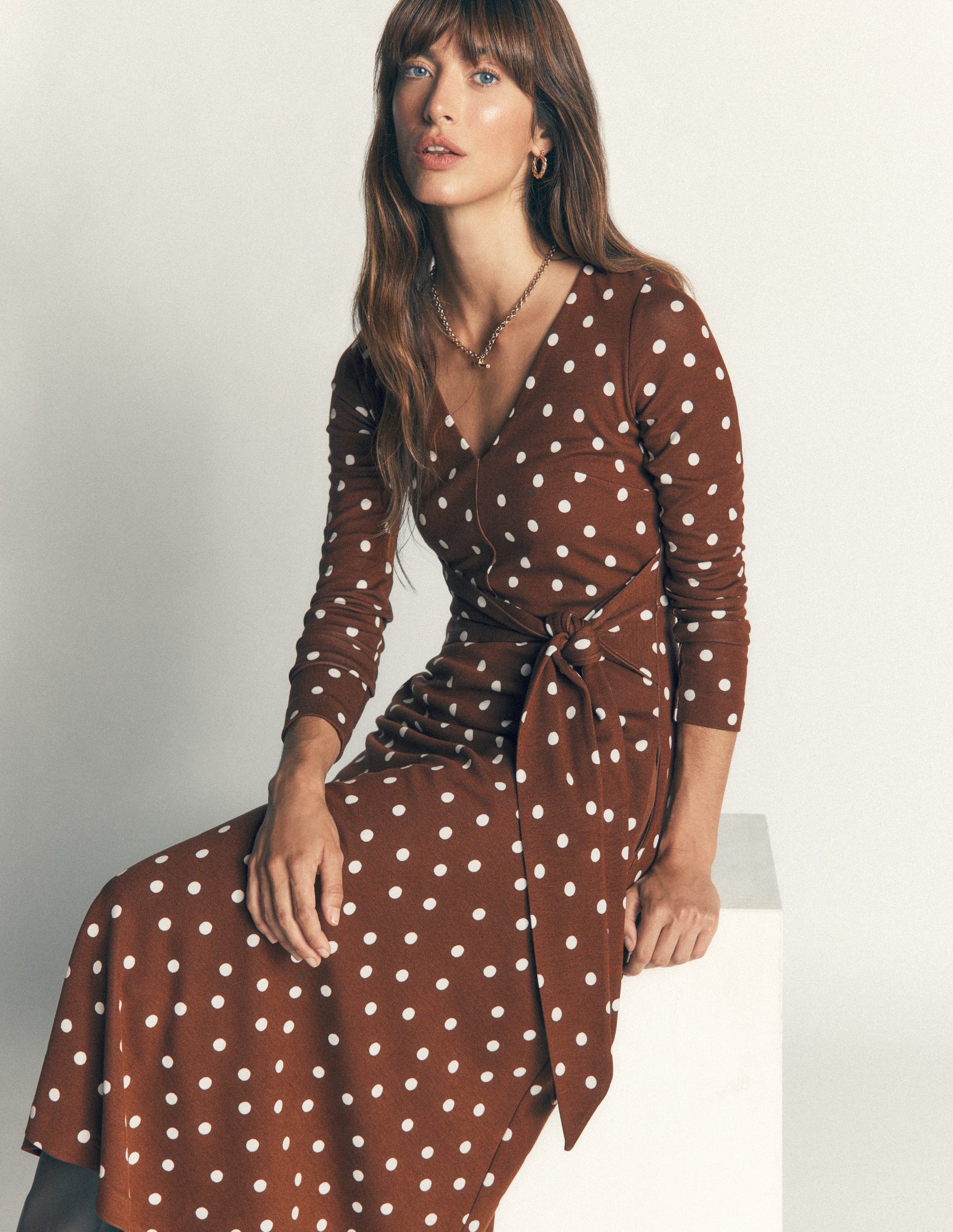 Ponte-Kleid mit Bindegürtel-Umbra, Gemalte Tupfen-5