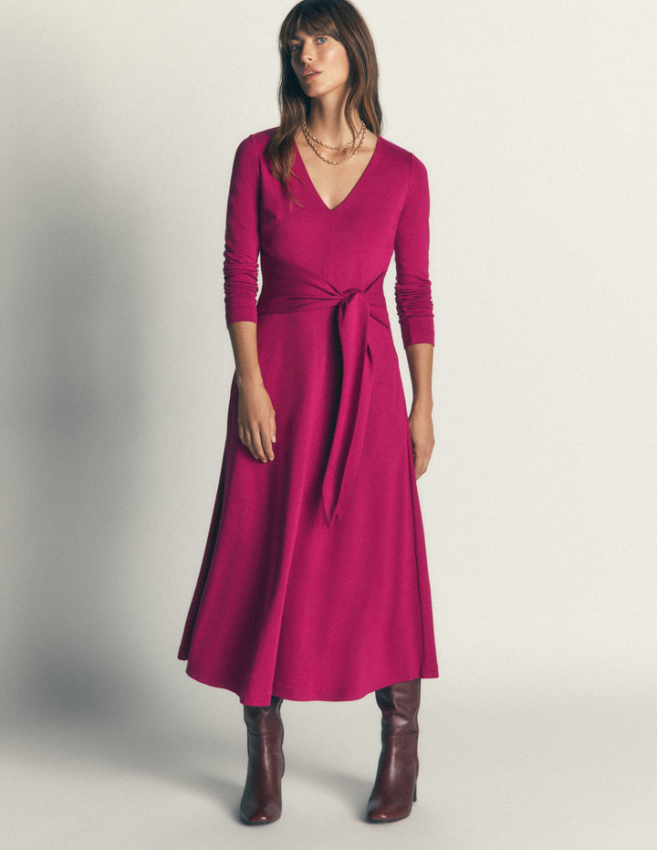 Tie Waist Ponte Dress-Beetroot Red