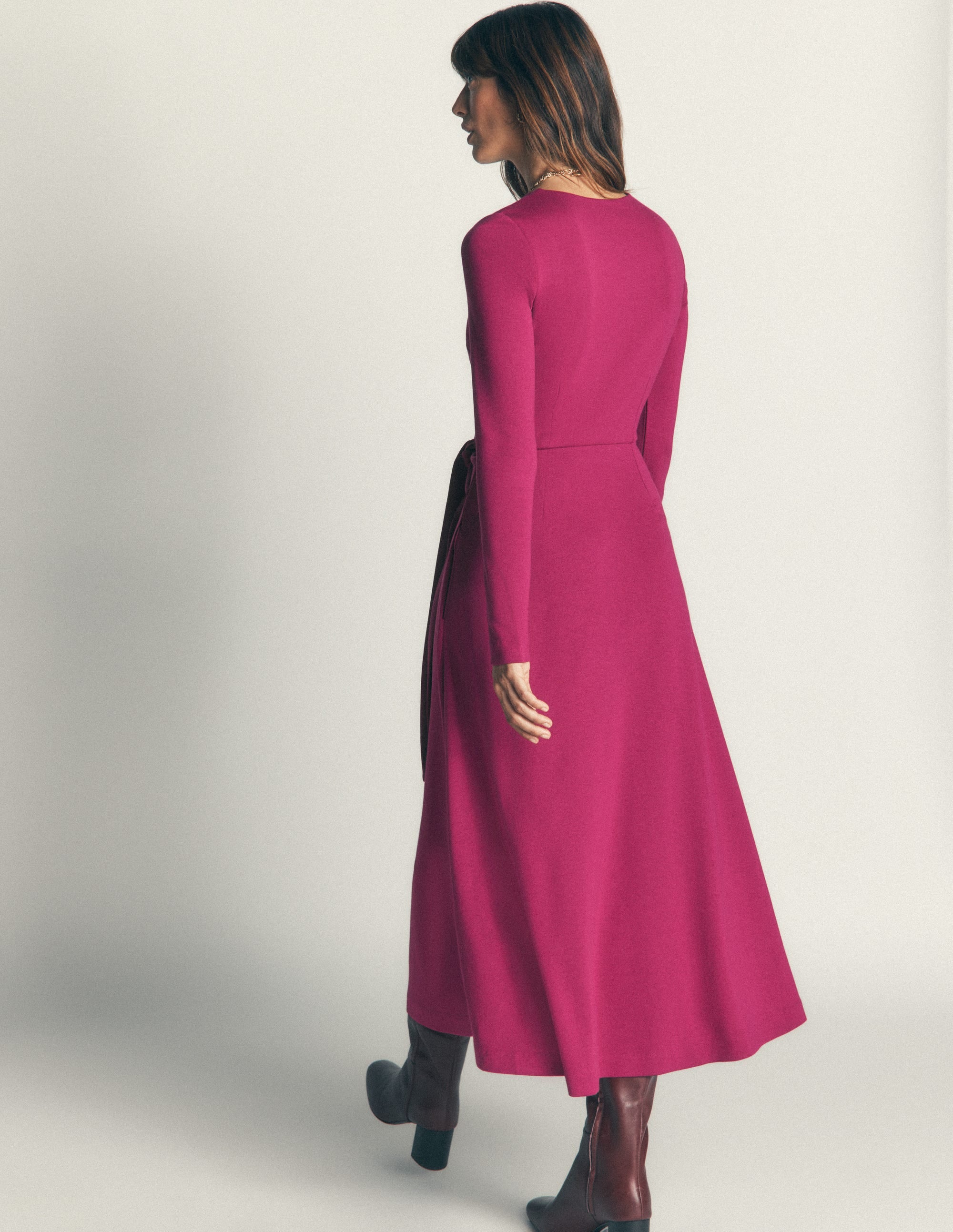 Ponte-Kleid mit Bindegürtel-Rote Beete - Image 3