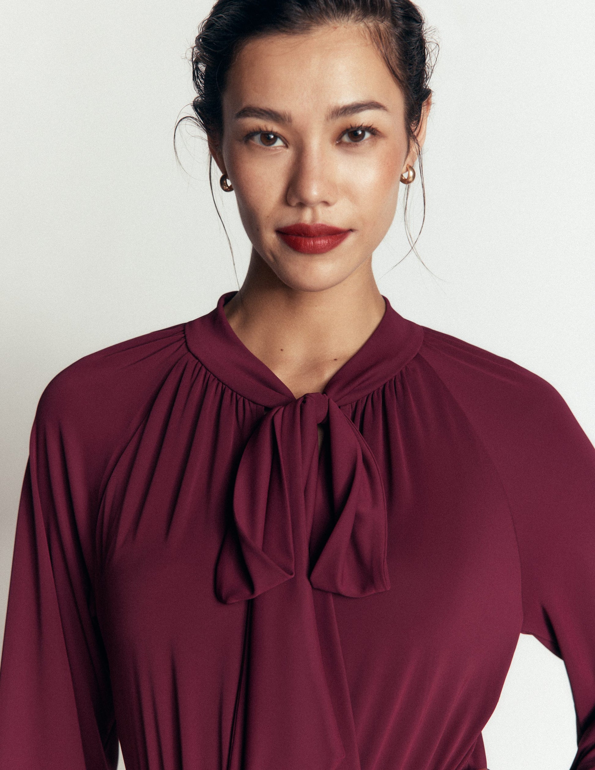 Jersey-Maxikleid mit Schleife-Dunkelviolett-2