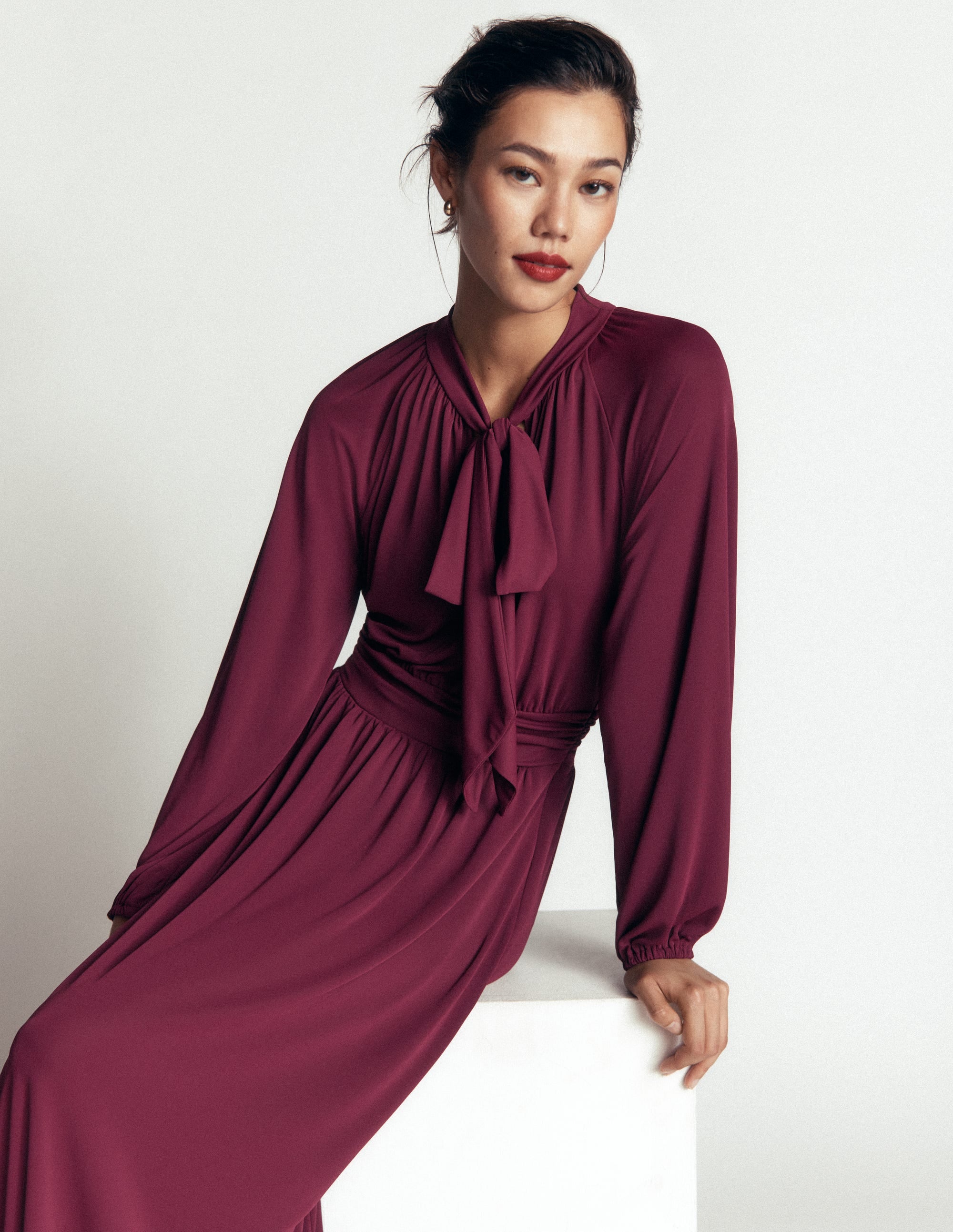 Jersey-Maxikleid mit Schleife-Dunkelviolett - Image 4