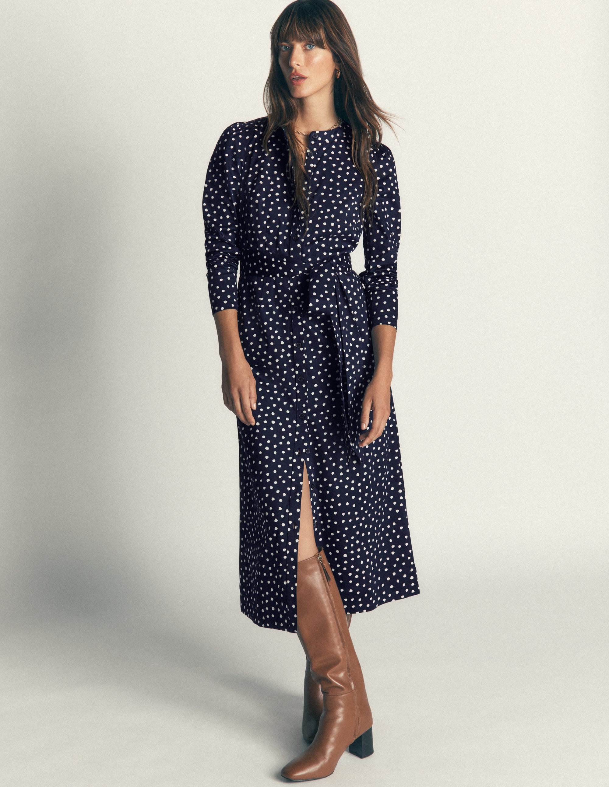 Louise Midi Shirt Dress-French Navy, Painted Dot - Image 1