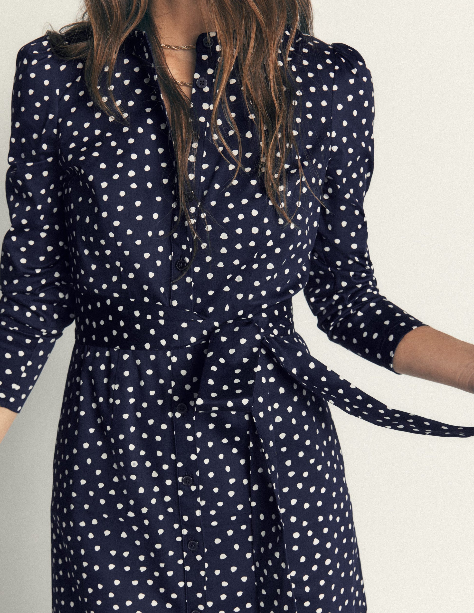 Louise Midi Shirt Dress-French Navy, Painted Dot-2