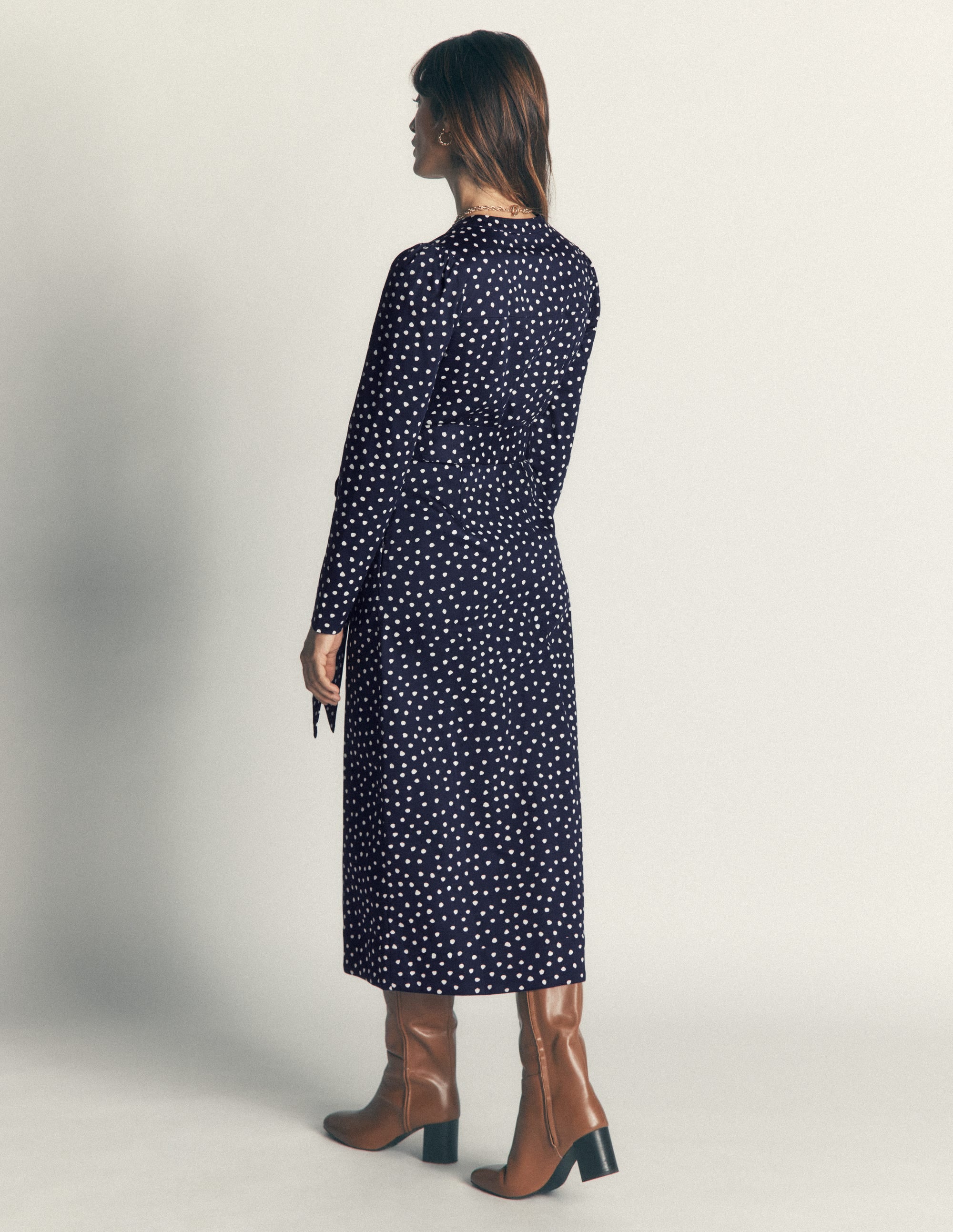 Louise Midi Shirt Dress-French Navy, Painted Dot - Image 3