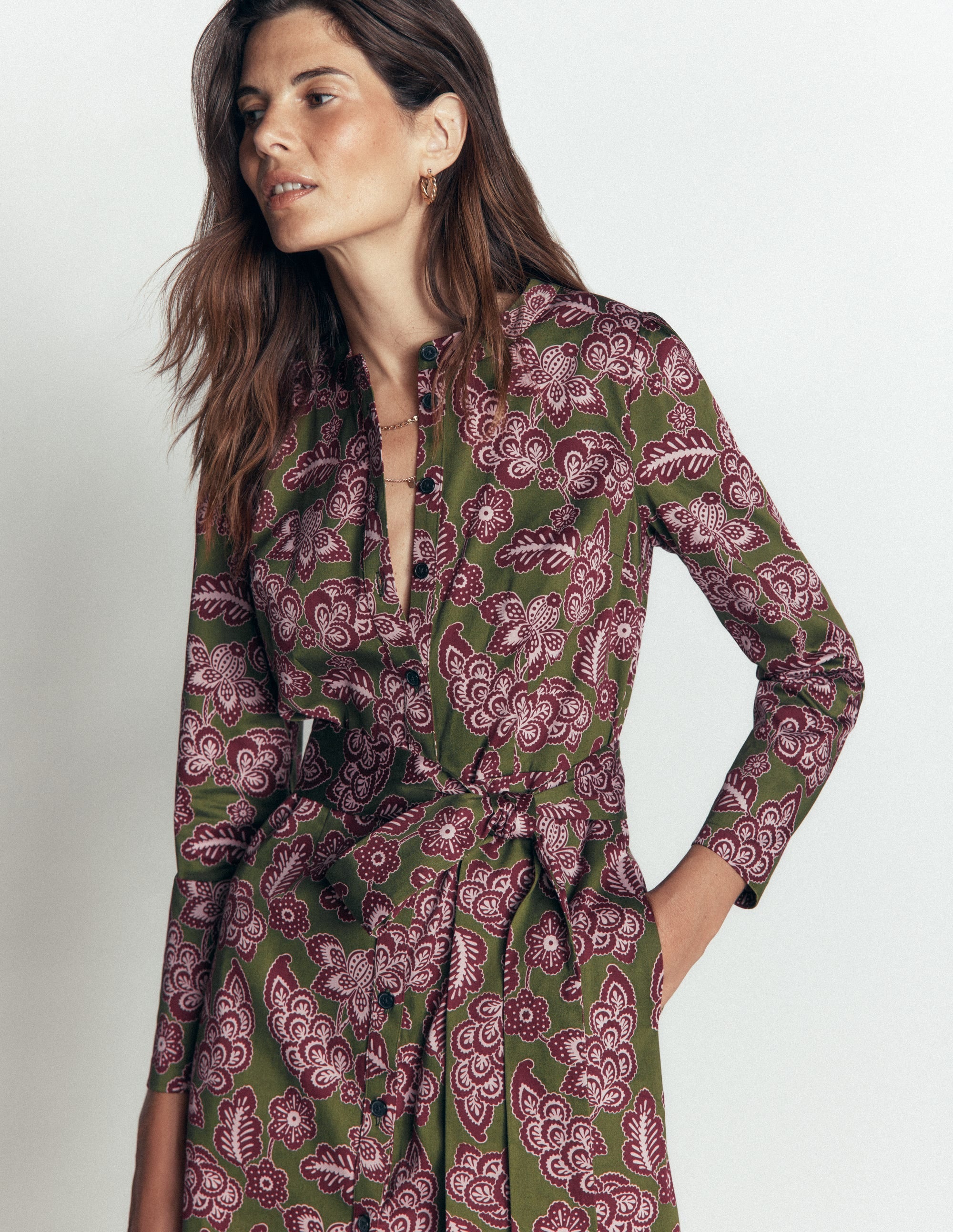 Louise Midi Shirt Dress-Forest Green, Tickled Meadows - Image 2