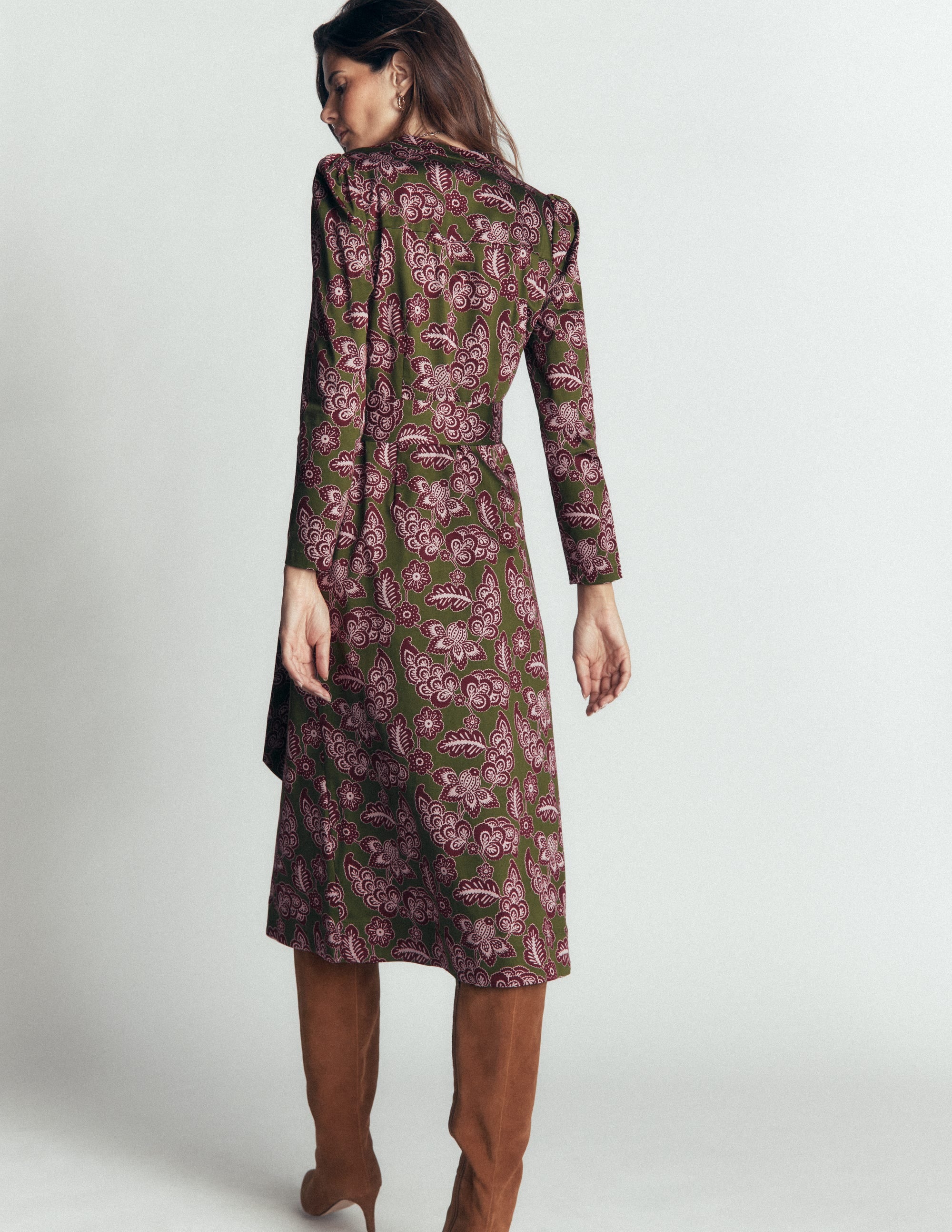 Louise Midi Shirt Dress-Forest Green, Tickled Meadows - Image 3