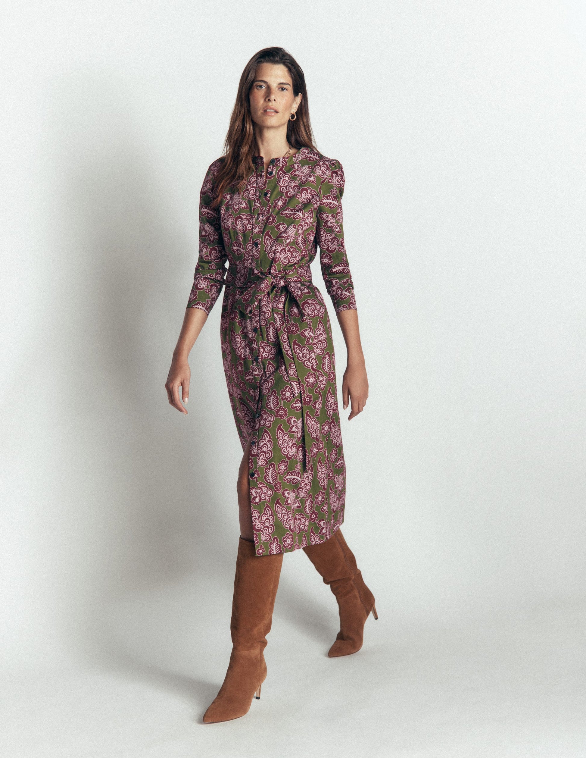 Louise Midi Shirt Dress-Forest Green, Tickled Meadows-4