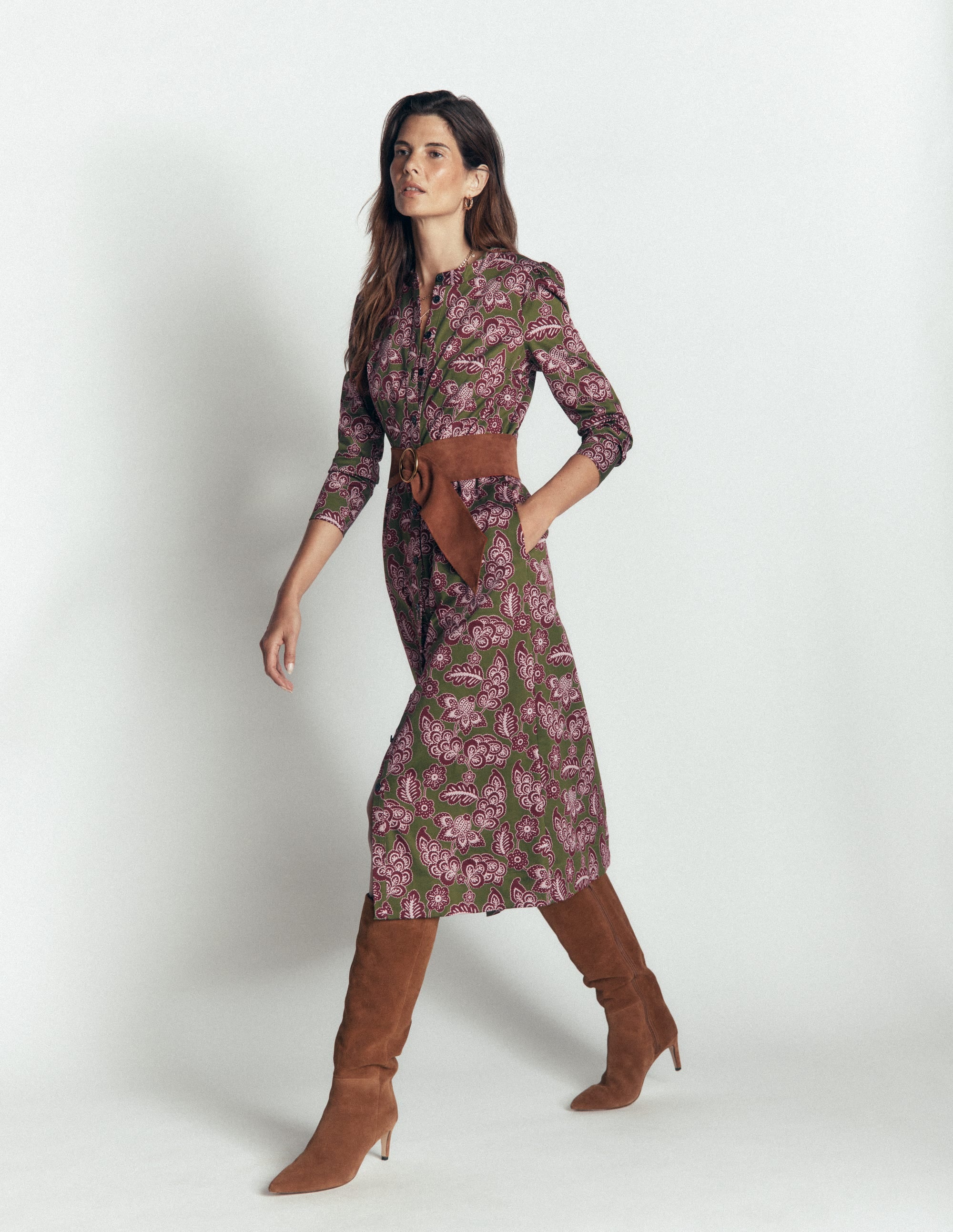 Louise Midi Shirt Dress-Forest Green, Tickled Meadows - Image 5