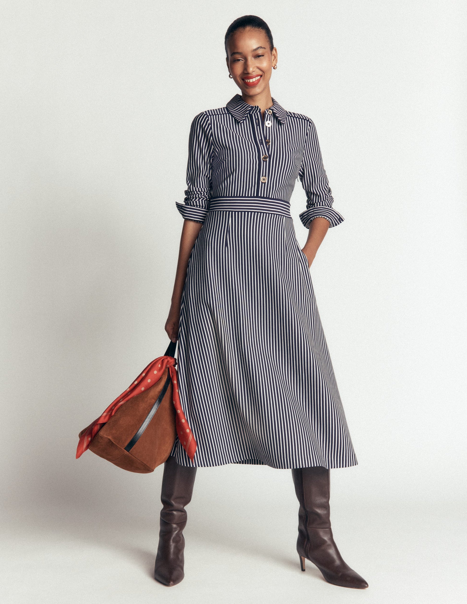 Etta Ponte-Kleid mit Paspelierung-Marineblau, Naturweiß Gestreift-1
