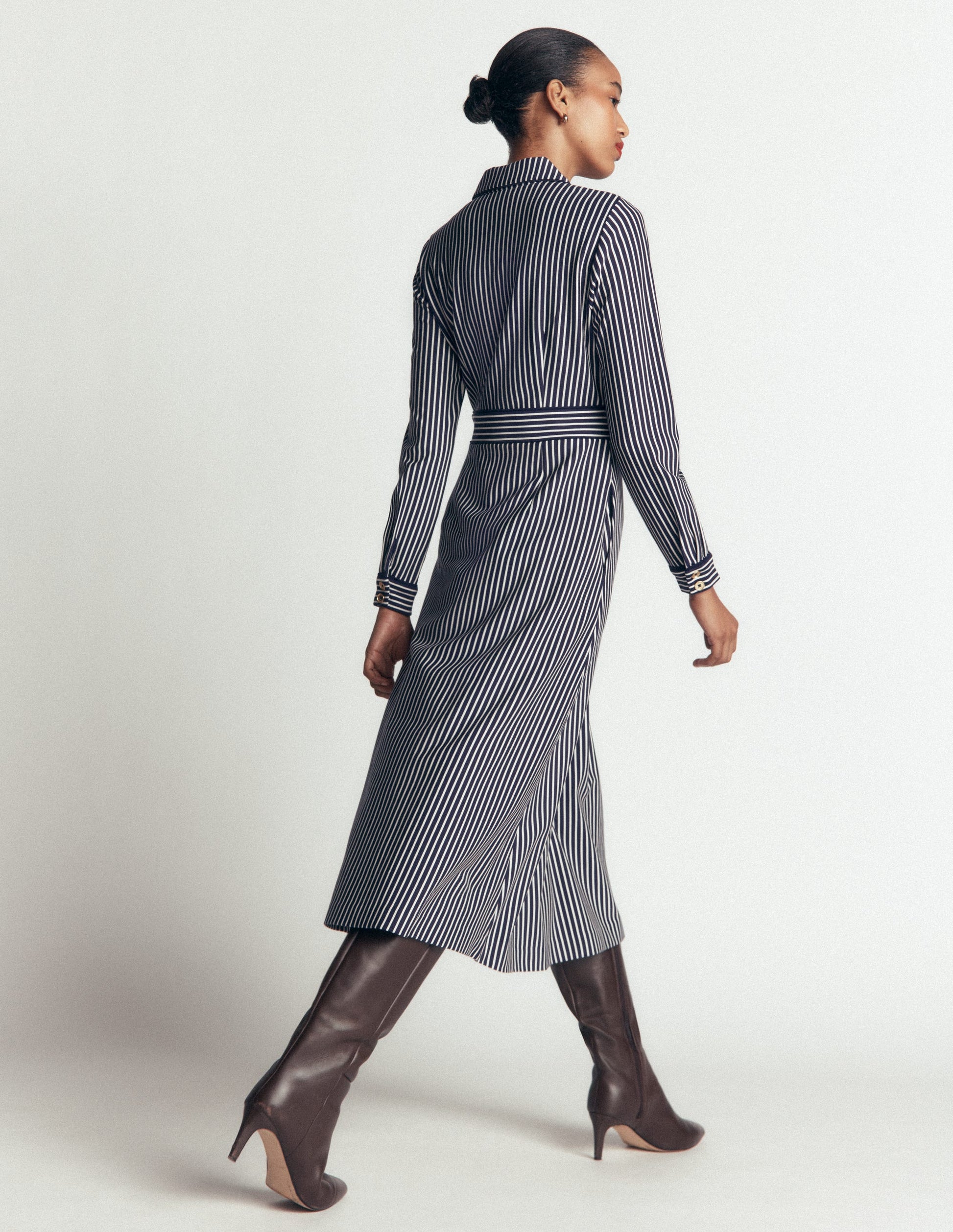 Etta Ponte-Kleid mit Paspelierung-Marineblau, Naturweiß Gestreift-3