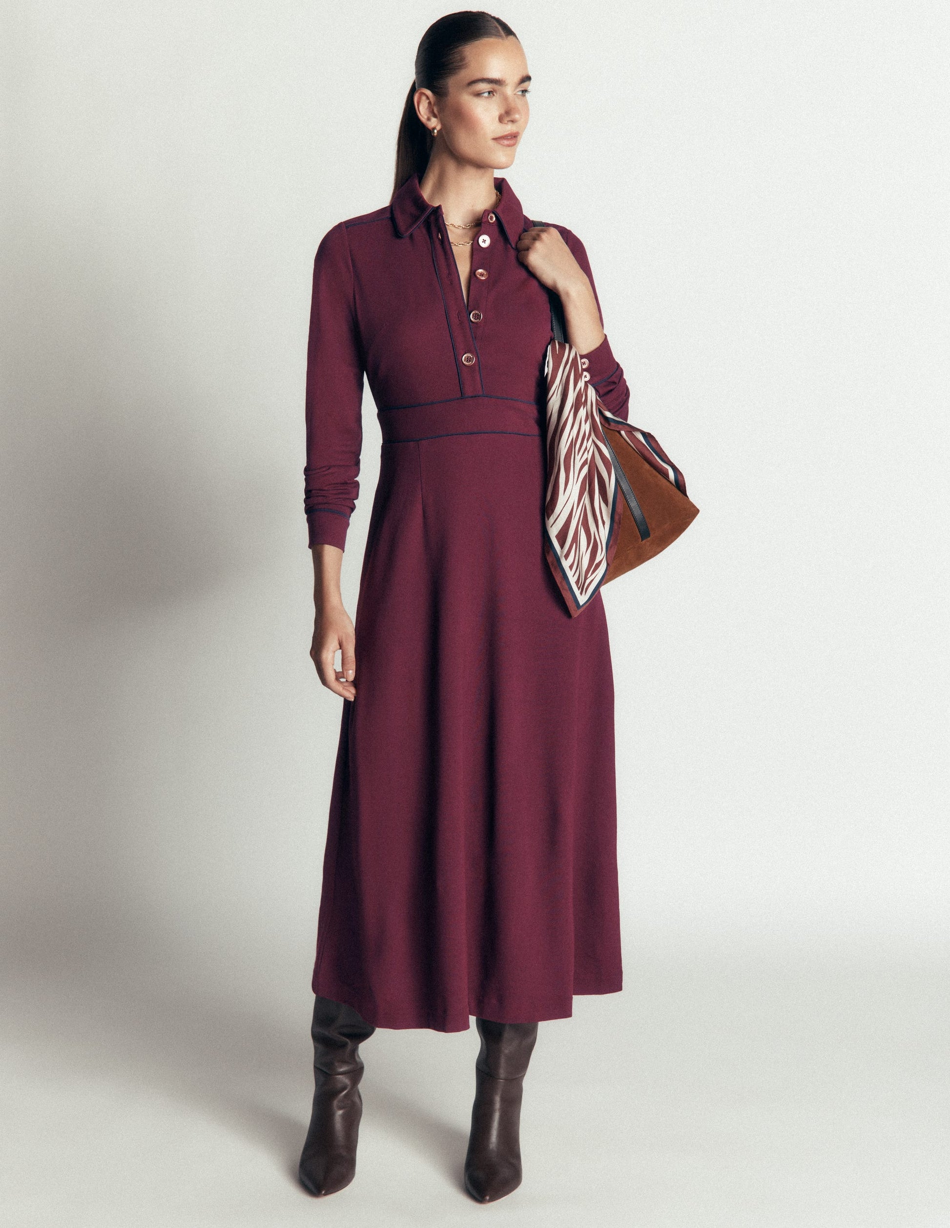 Etta Ponte-Kleid mit Paspelierung-Dunkle Kirsche, Marineblau-1