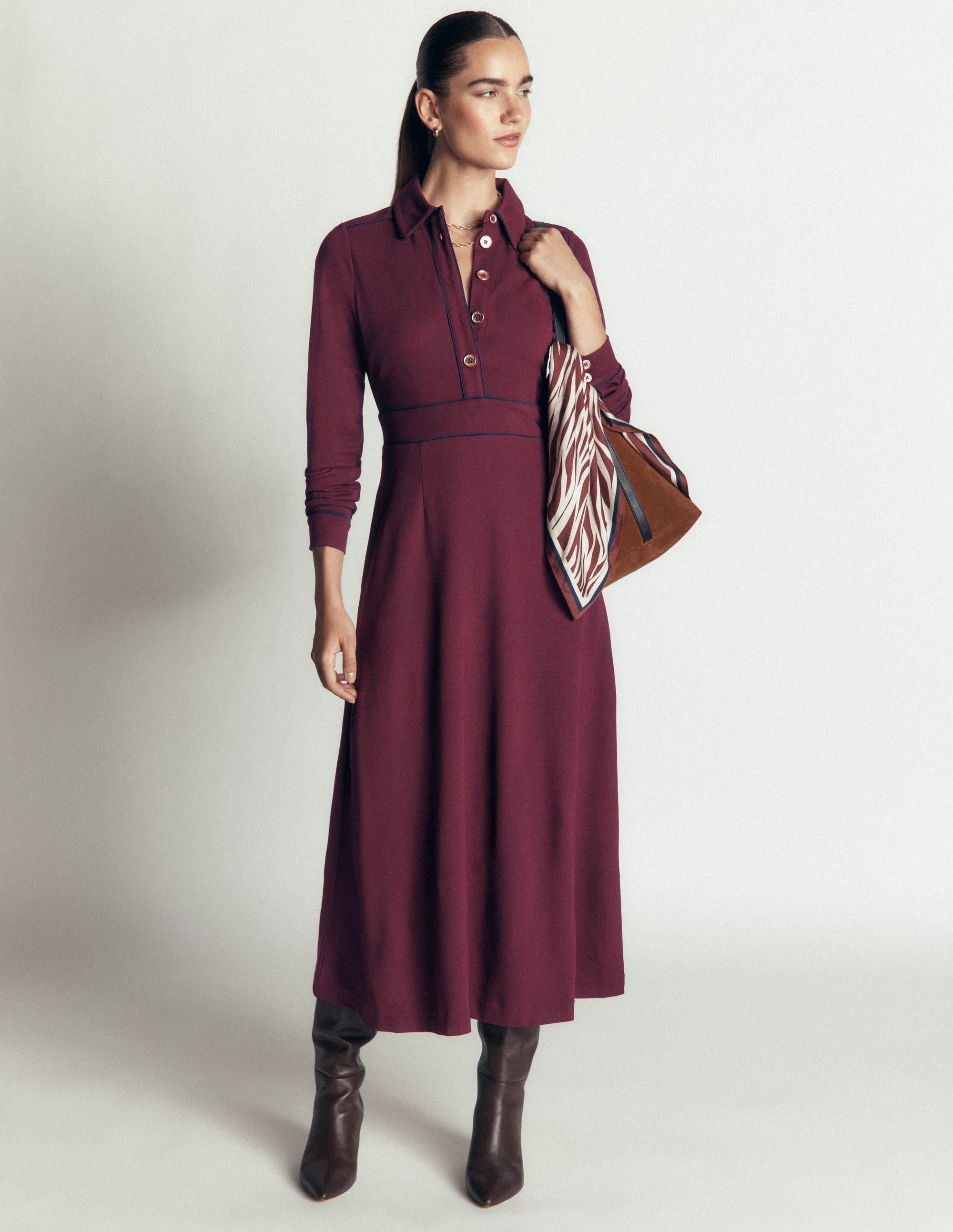 Etta Ponte-Kleid mit Paspelierung-Dunkle Kirsche, Marineblau - Image 1