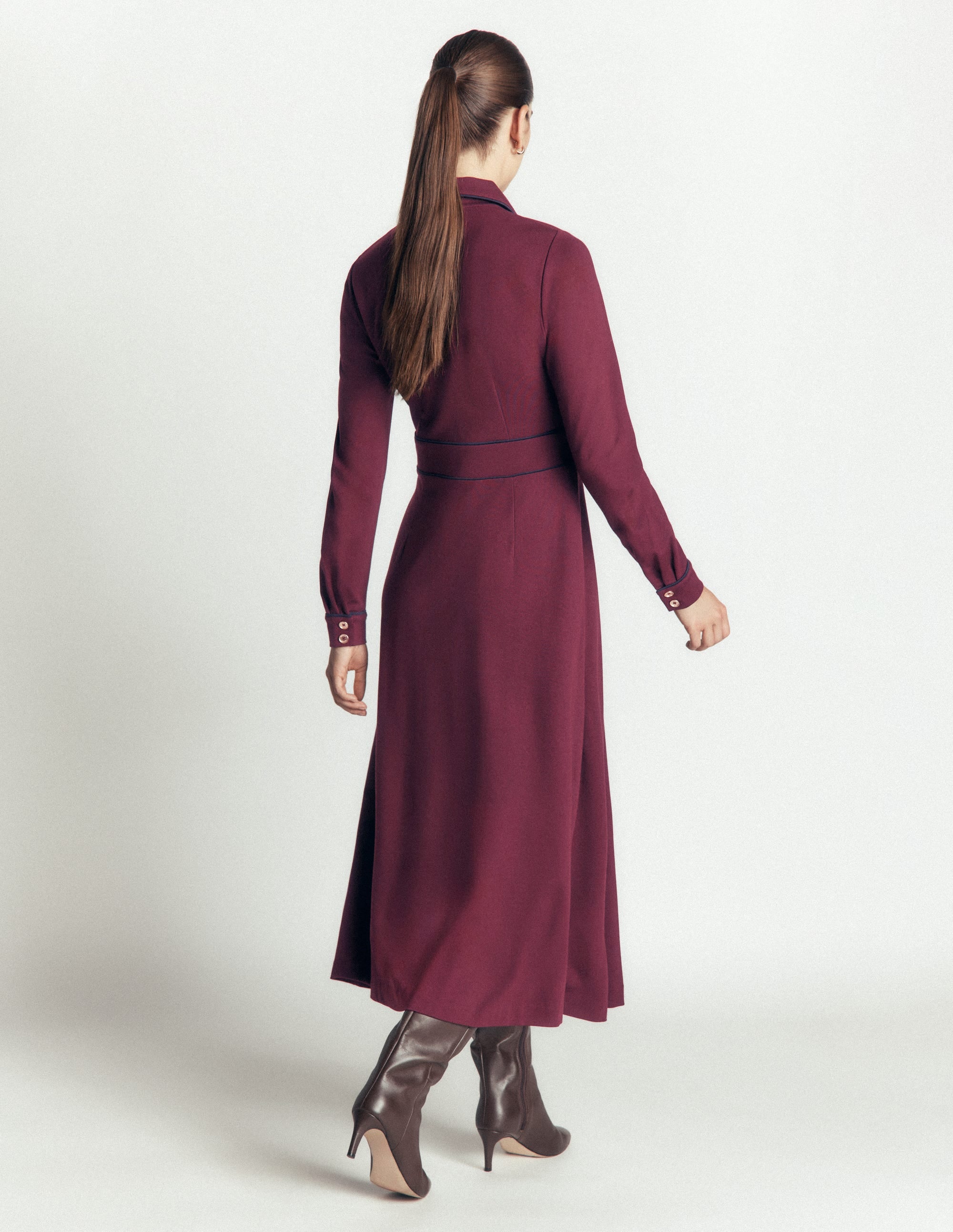 Etta Ponte-Kleid mit Paspelierung-Dunkle Kirsche, Marineblau - Image 4