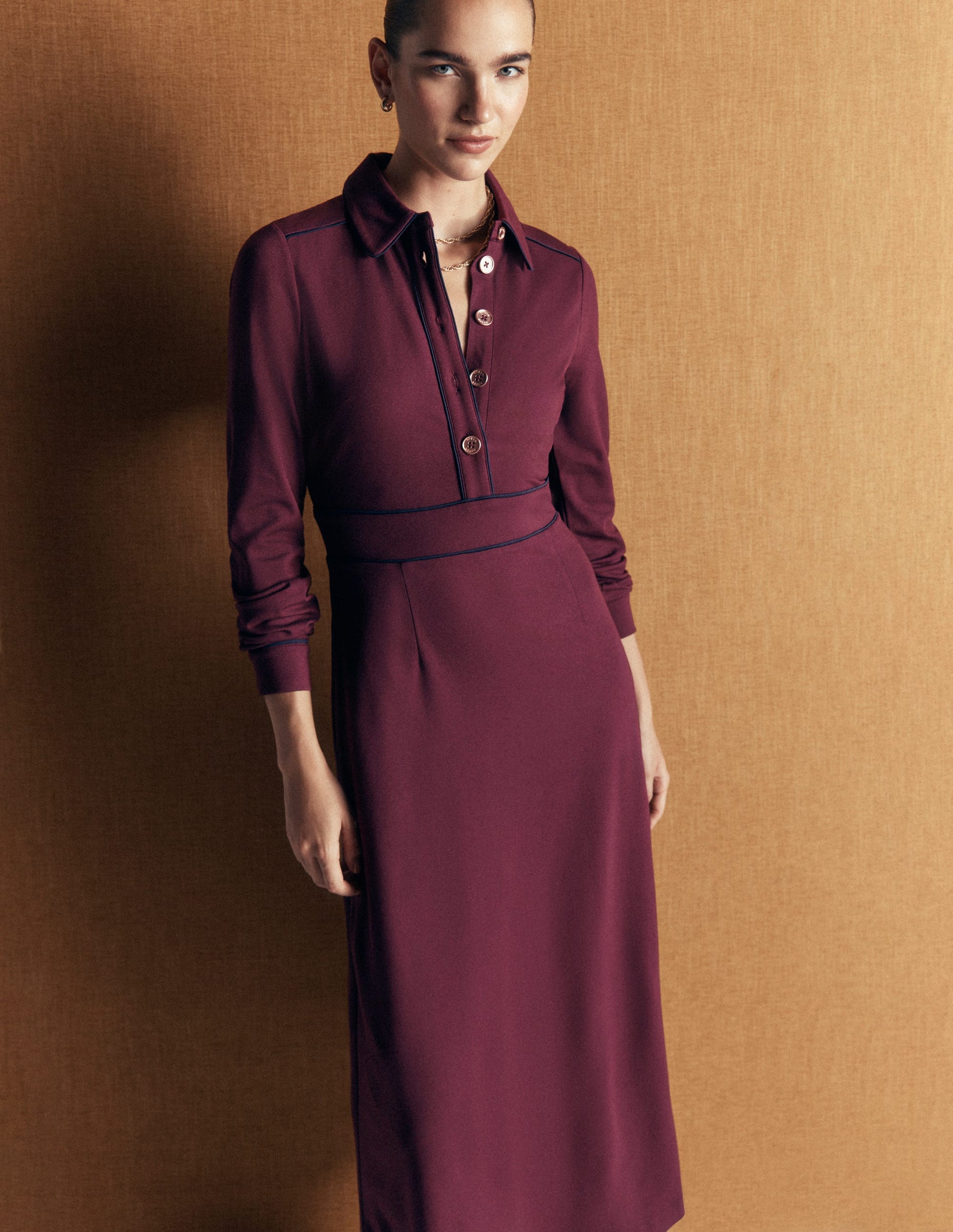 Etta Ponte-Kleid mit Paspelierung-Dunkle Kirsche, Marineblau-5