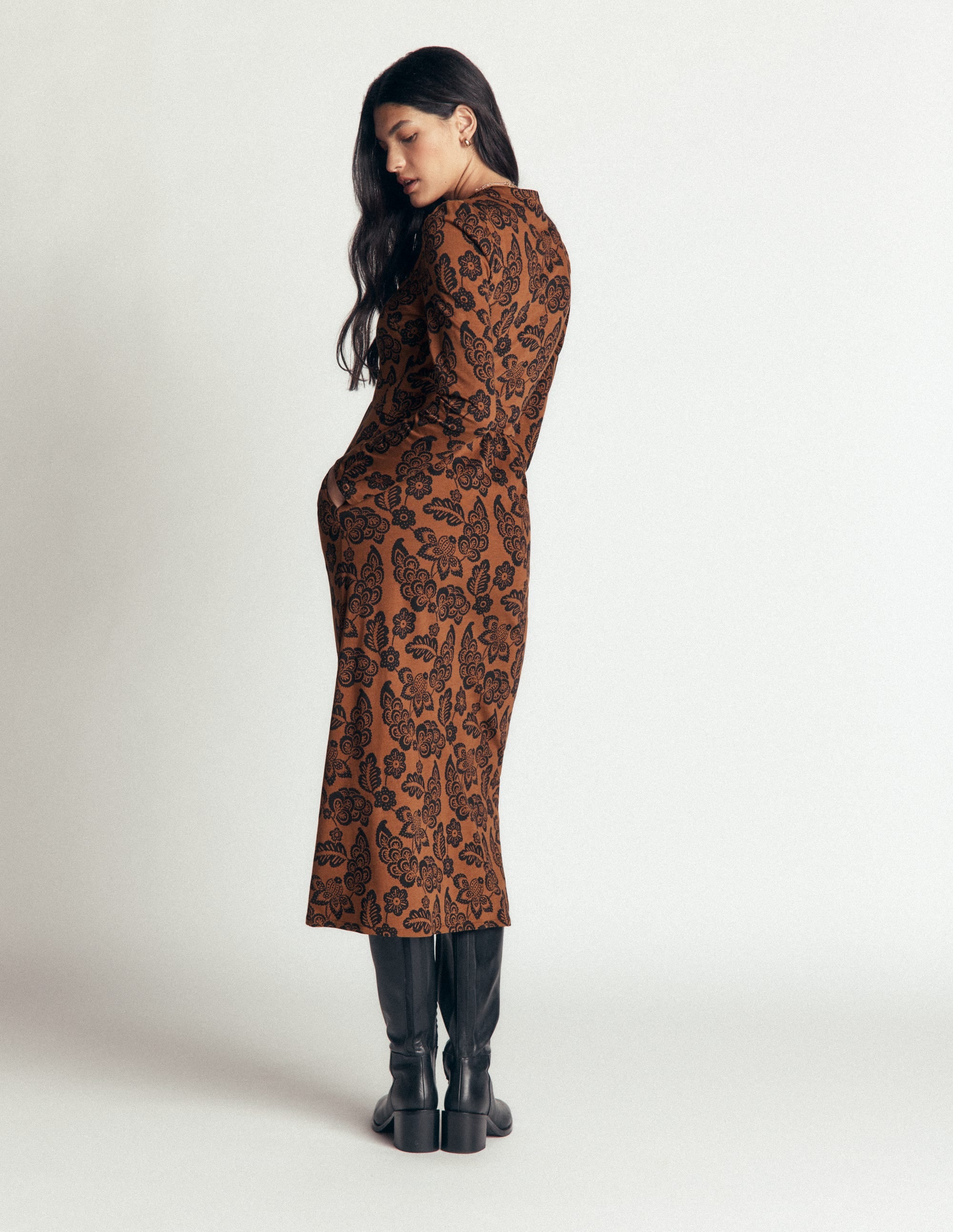 Hope Zip Detail Jersey Dress-Russet, Tickled Meadows - Image 3