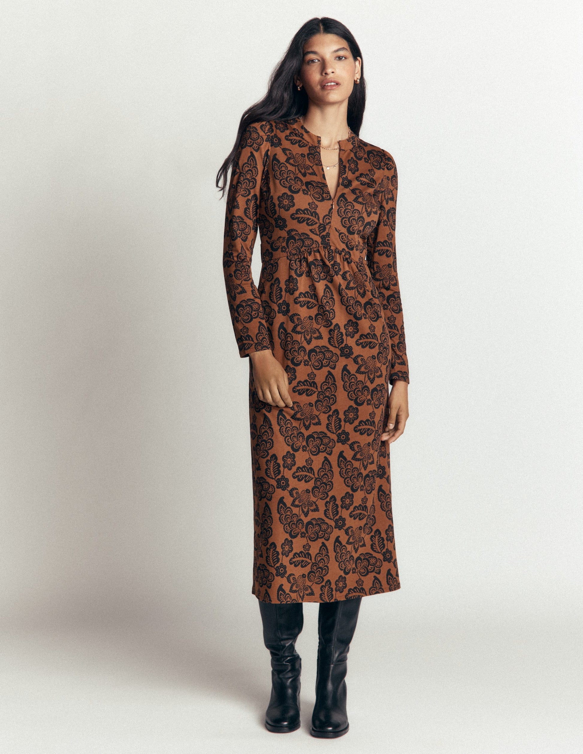 Hope Zip Detail Jersey Dress-Russet, Tickled Meadows-4