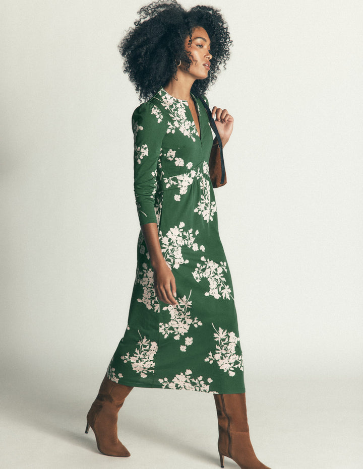 Hope Jerseykleid mit Reißverschlussdetail-Jägergrün, Einzelne Blumensträuße