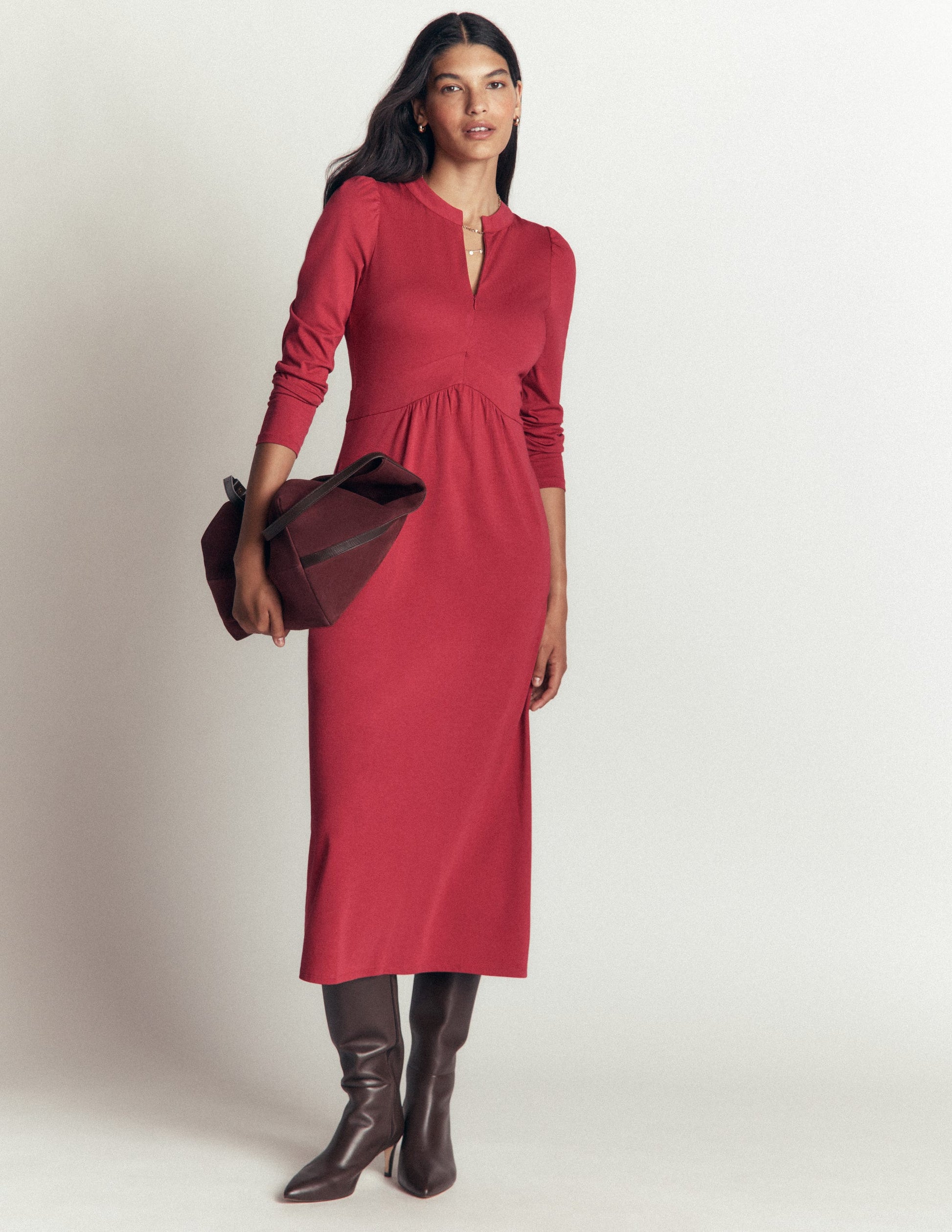 Hope Jerseykleid mit Reißverschlussdetail-Erdiges Rot-1