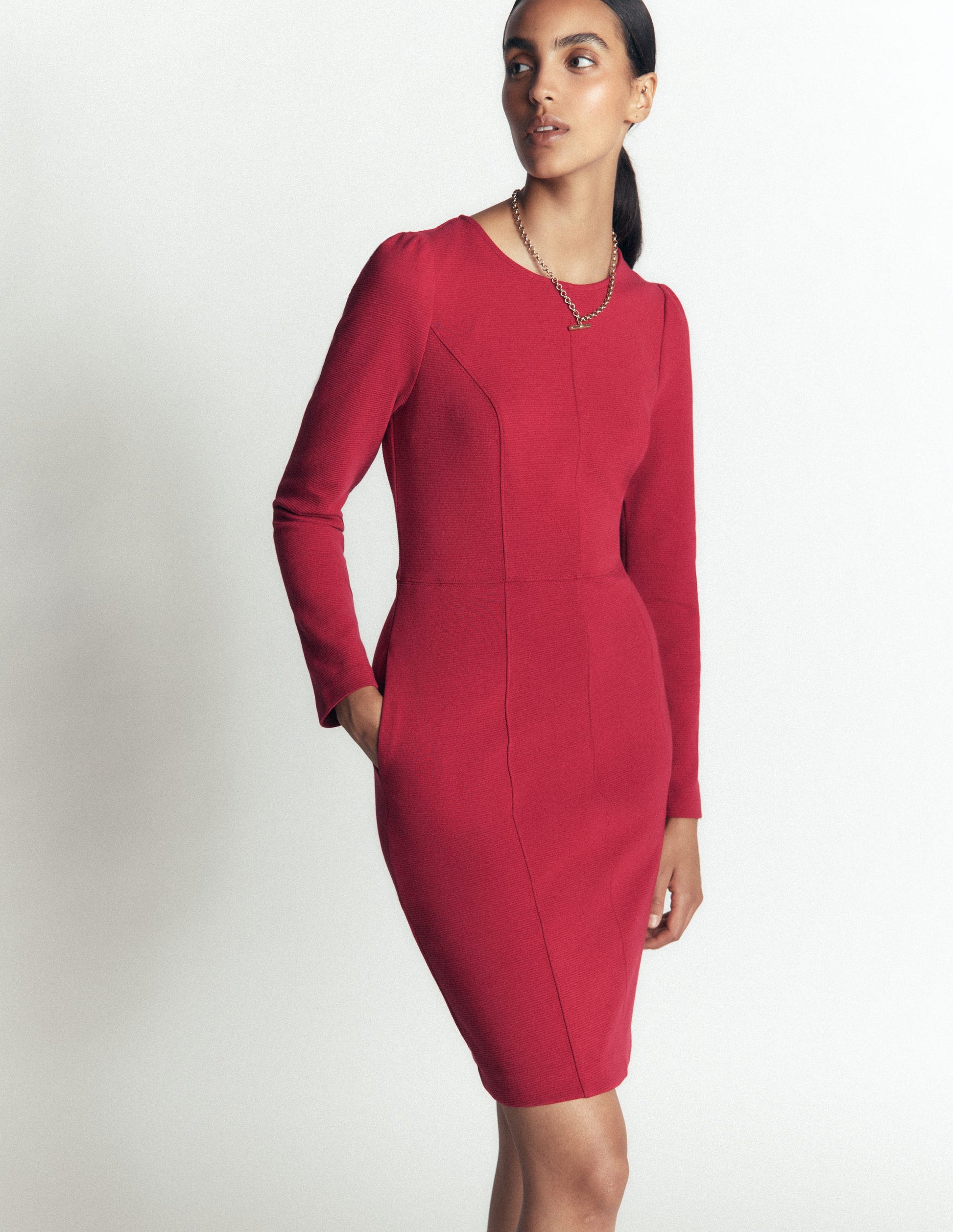 Marla Ottoman-Kleid mit Ziernähten-Erdiges Rot-3