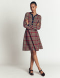 Jacquardkleid mit Rundhalsausschnitt-Marineblau, Camel, Rot Kariert