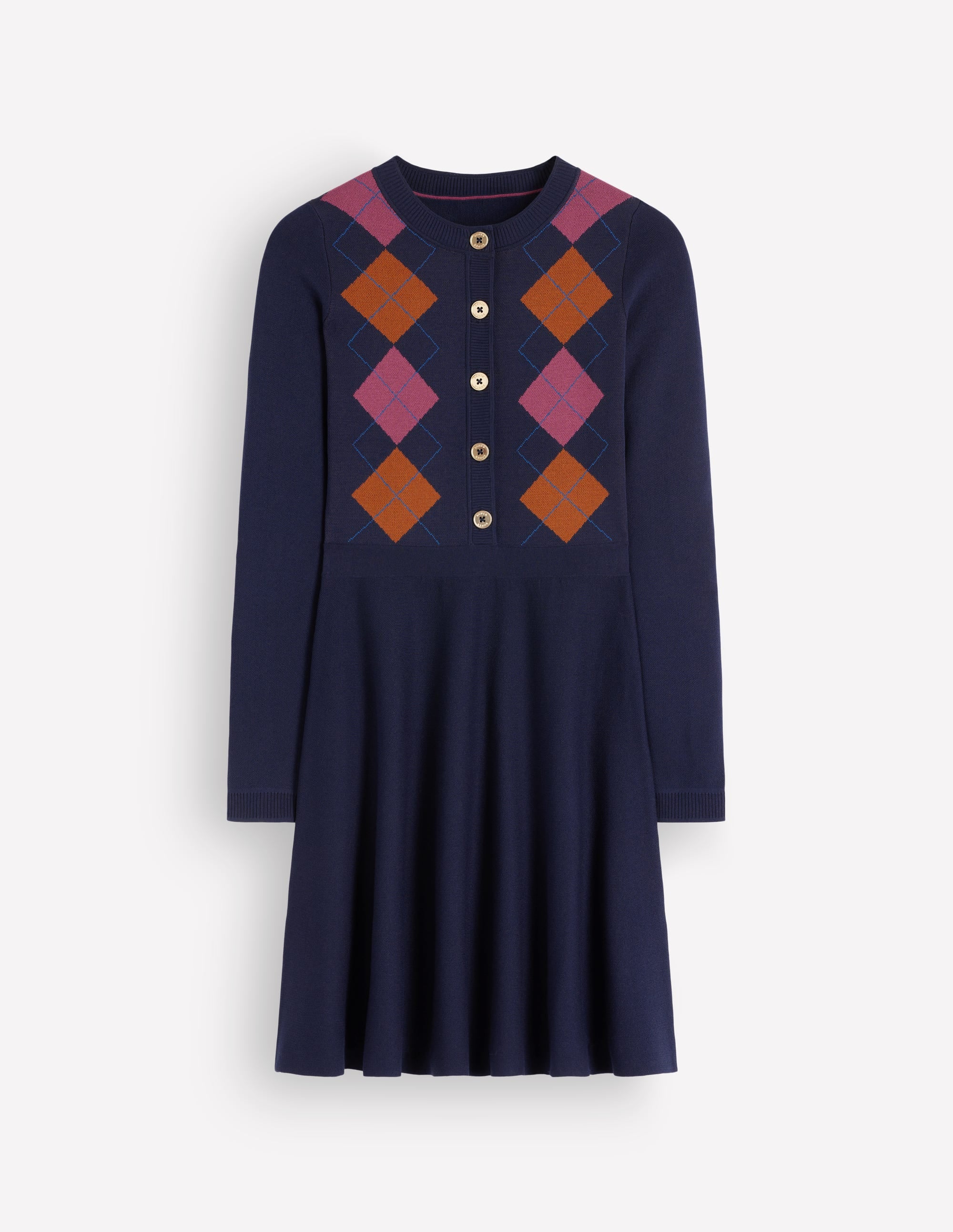 Jacquardkleid mit Rundhalsausschnitt-Navy, Jacquardmuster - Image 7